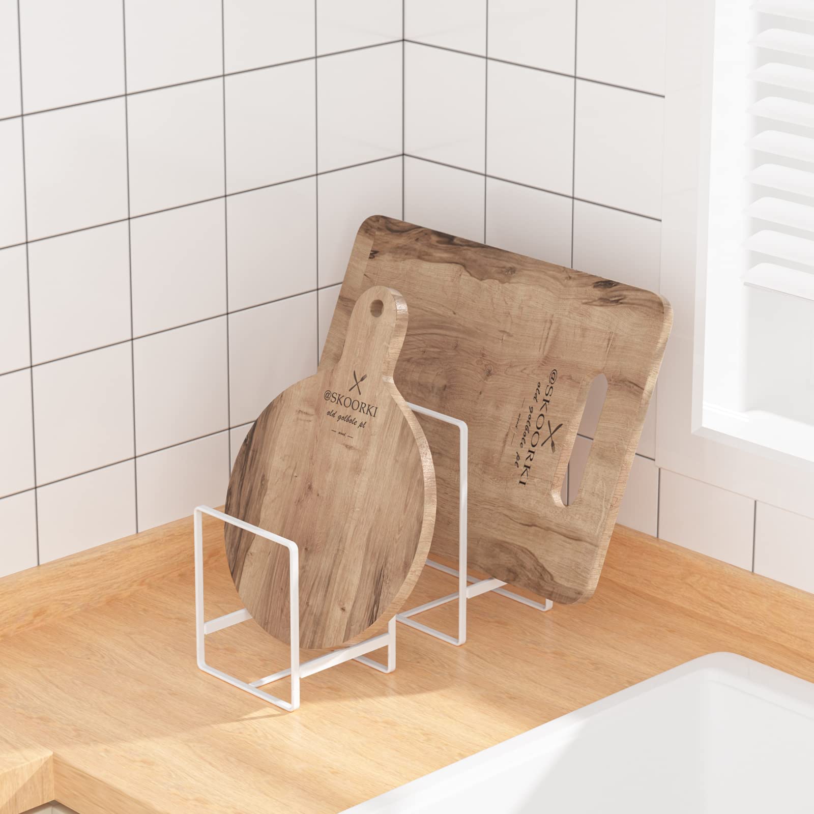 2 Pack Large Metal Plate Holders & Organizers - Upright Cabinet Dish Drying Rack Stand for Countertop & Cupboard (7.87