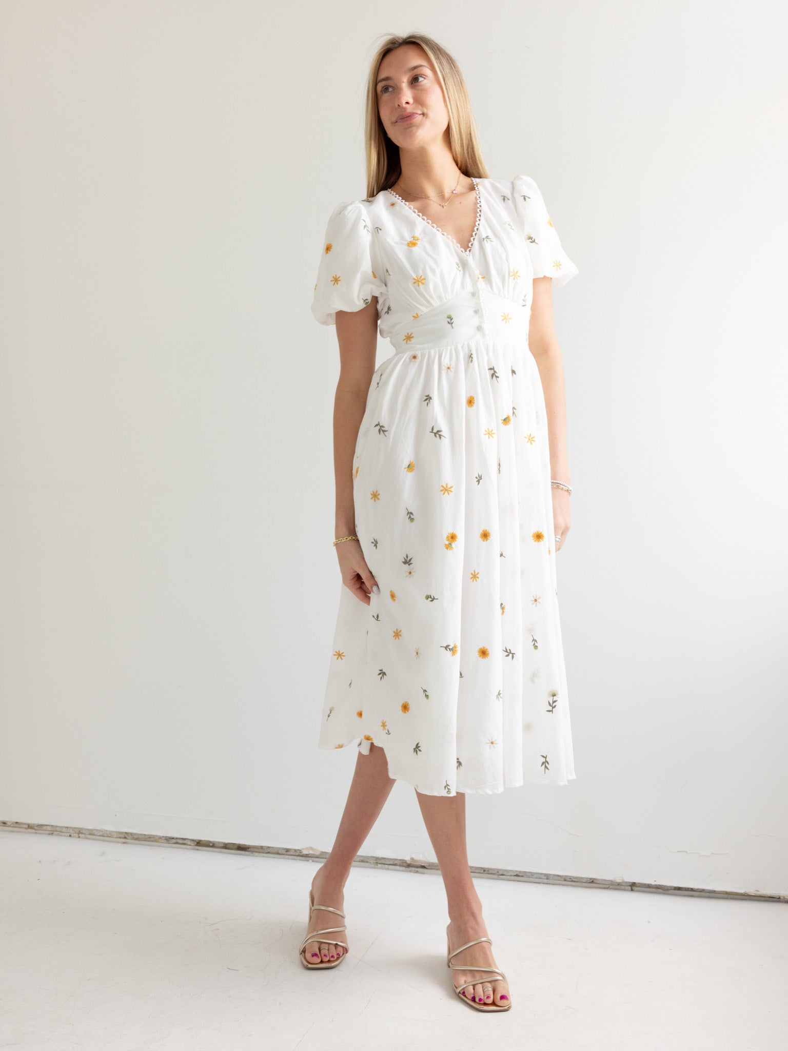 Daisy Embroidered Floral Summer Dress for Women - Boho Chic Flowy Maxi Dress for Beach, Vacation & Casual Wear