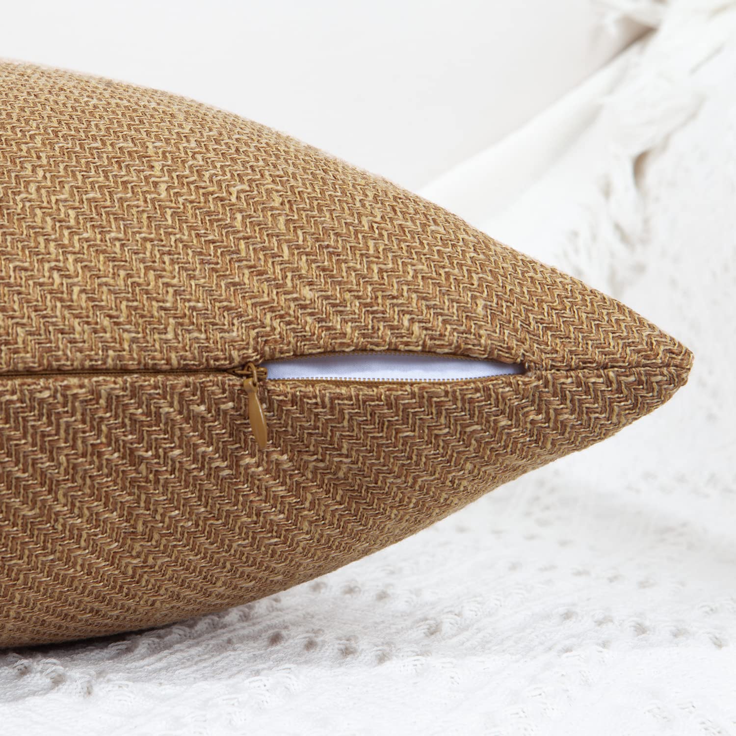 Artcest Set of 2 Rustic Throw Pillow Covers - 18x18 Inch Farmhouse Burlap Linen Cushion Cases for Couch, Bed & Living Room Decor (Gold Brown) | Perfect for Cozy Home, Farmhouse Style & Seasonal Decoration
