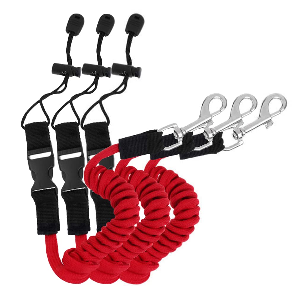 3 PCS Adjustable Kayak Paddle Leash - Stretchable Coiled Rod Lanyard for Kayaking & Fishing Gear | Secure Your Paddles & Fishing Poles While Boating, Canoeing or Water Sports