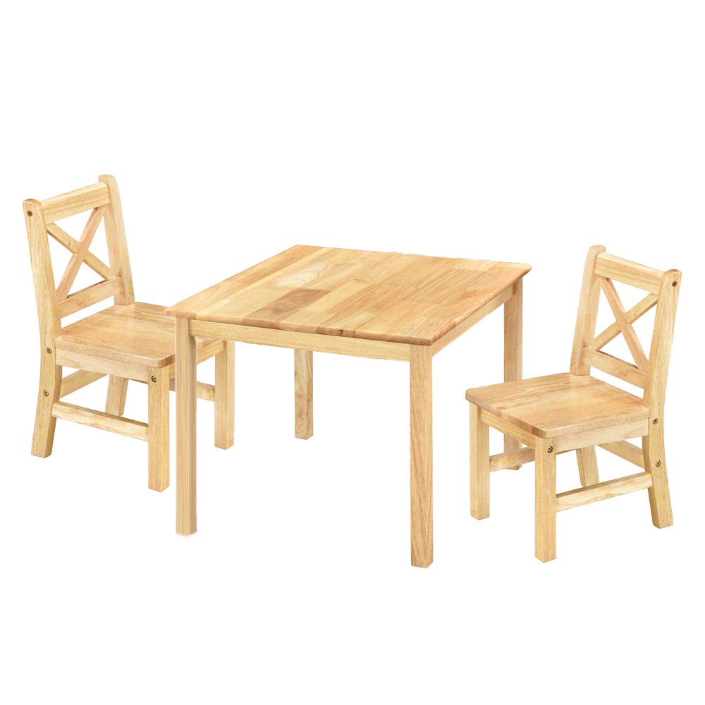 Premium Solid Hardwood Kids Table and Chair Set (2 Chairs Included) - Natural Wood 3-Piece Children's Furniture for Playroom, Classroom & Homeschooling Activities