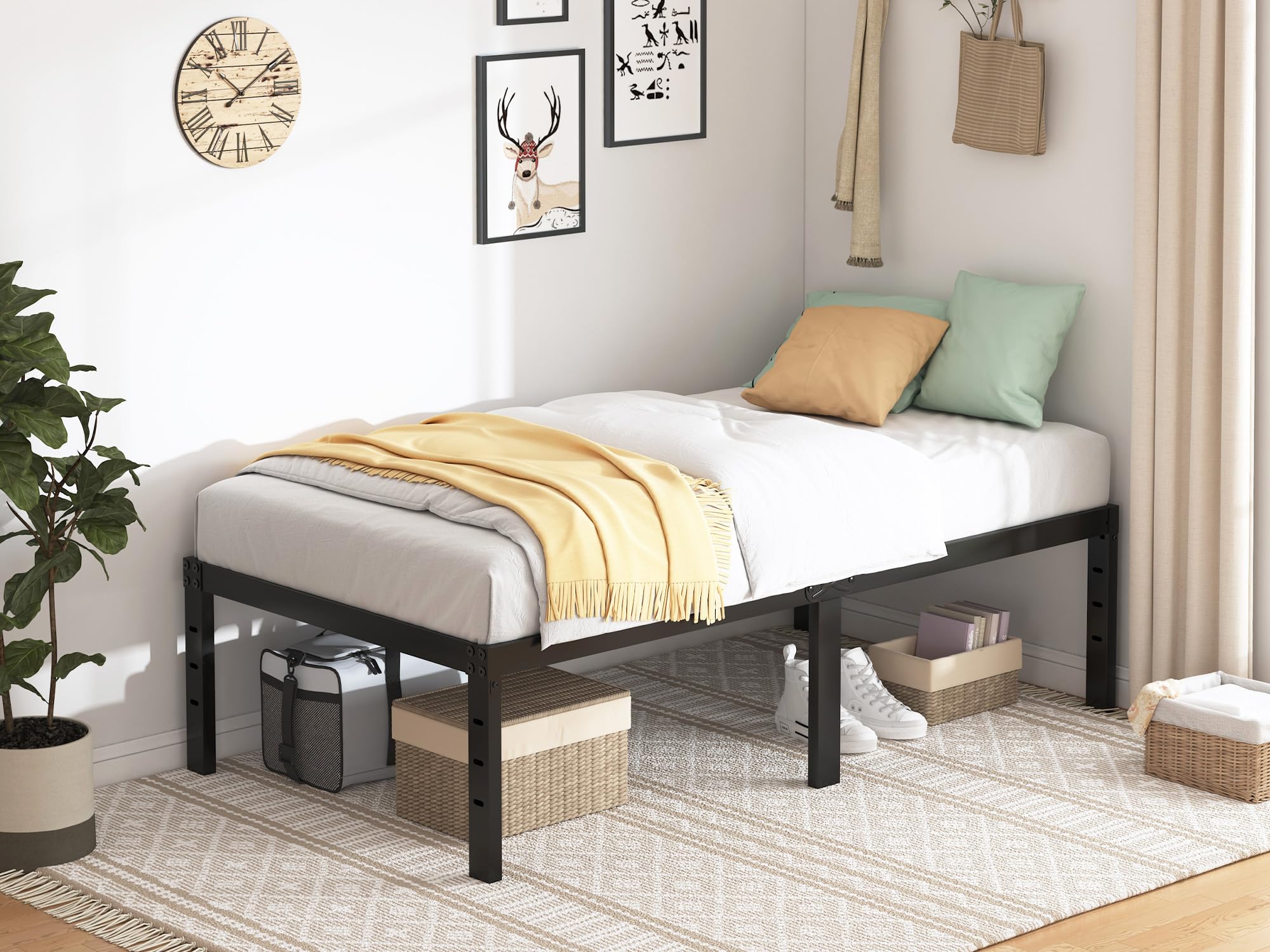 Sturdy 18 Inch Twin Bed Frame - Heavy Duty Metal Platform Bed with No Box Spring Needed | Quick & Easy Assembly | Silent & Noise-Free | Black | Perfect for Kids Rooms, Guest Bedrooms & Small Spaces