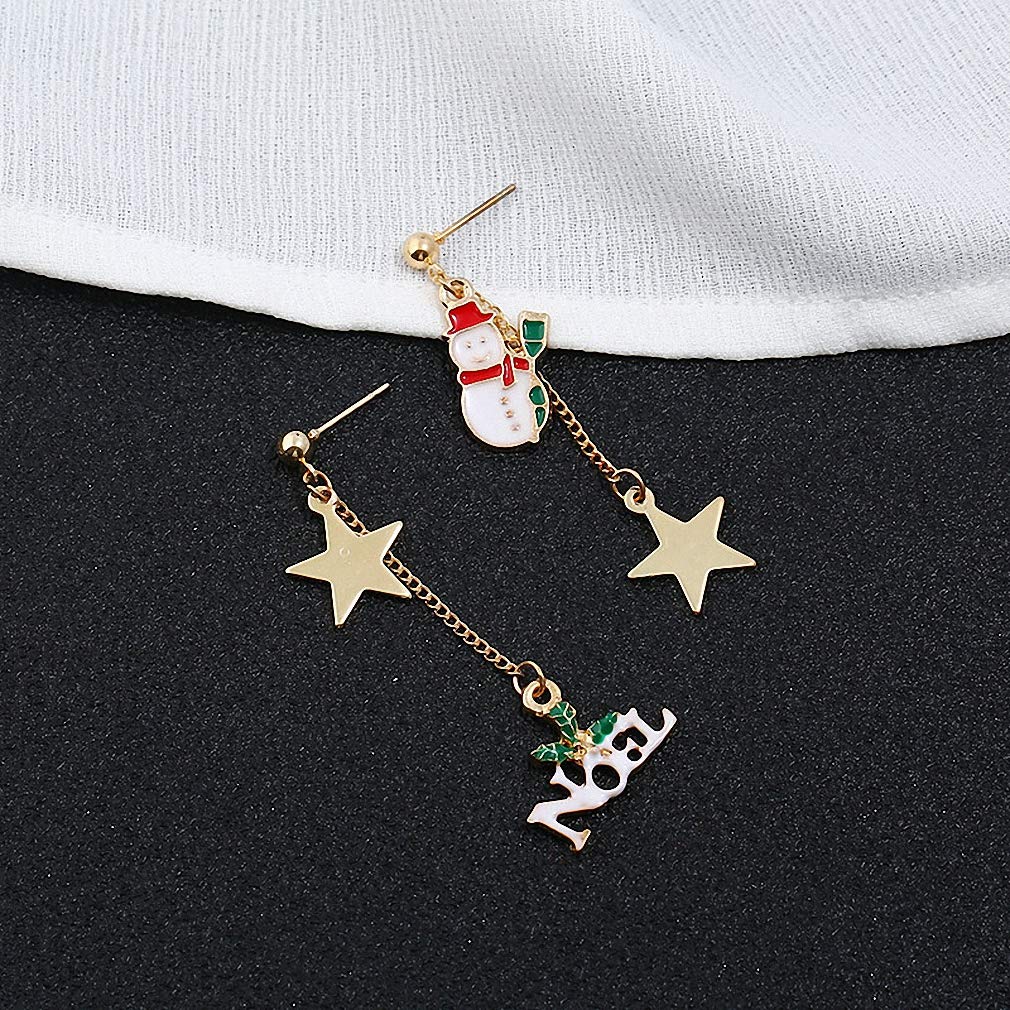 Sparkling Christmas Drop Dangle Earrings for Women - Rhinestone Enamel Xmas Tree & Snowman Walking Stick Asymmetrical Earrings with Star Charm - Perfect Holiday Jewelry Gift for Parties & Festive Occasions