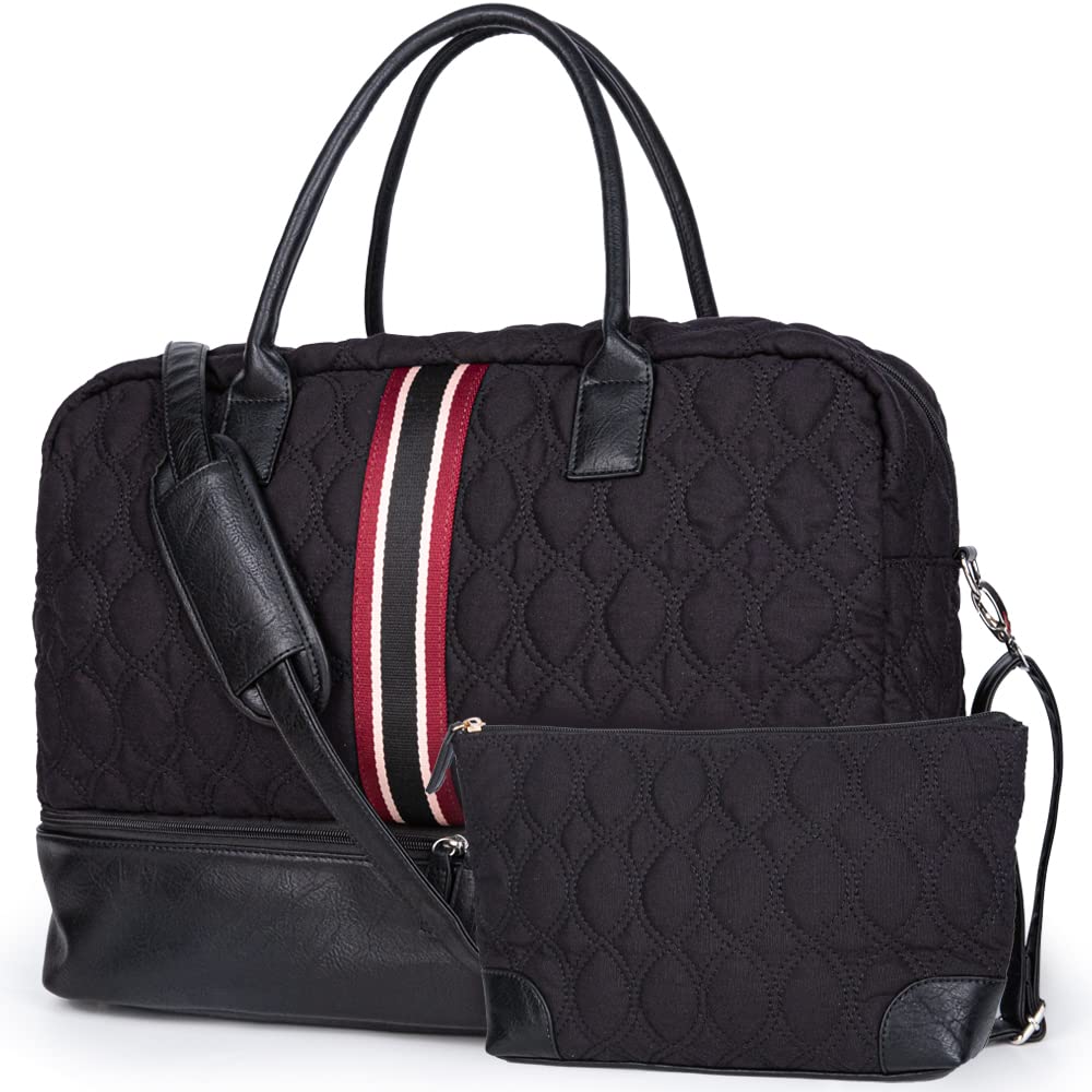 Premium Canvas Duffel Bag for Men & Women - Waterproof Weekender Travel Bag with Shoe Compartment & Wash Bag - Perfect for Gym, Business Trips & Weekend Getaways (Black)