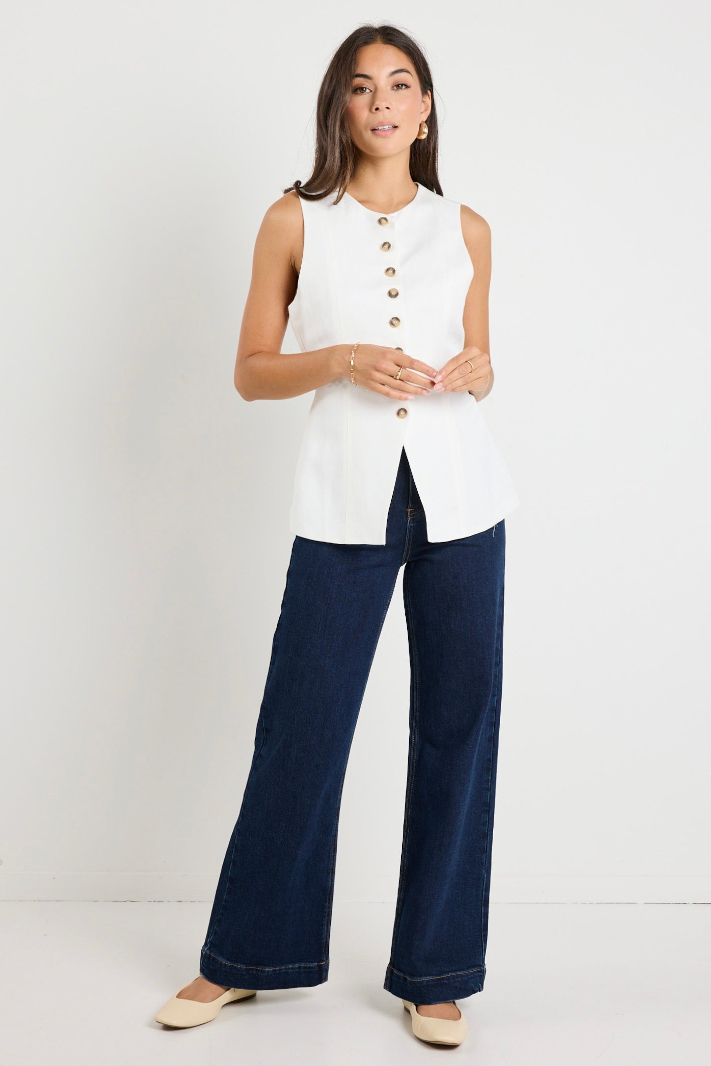 Polarity Ivory Linen Viscose Crew Neck Fitted Vest for Women - Breathable Summer Layering Piece for Casual Outfits and Office Wear