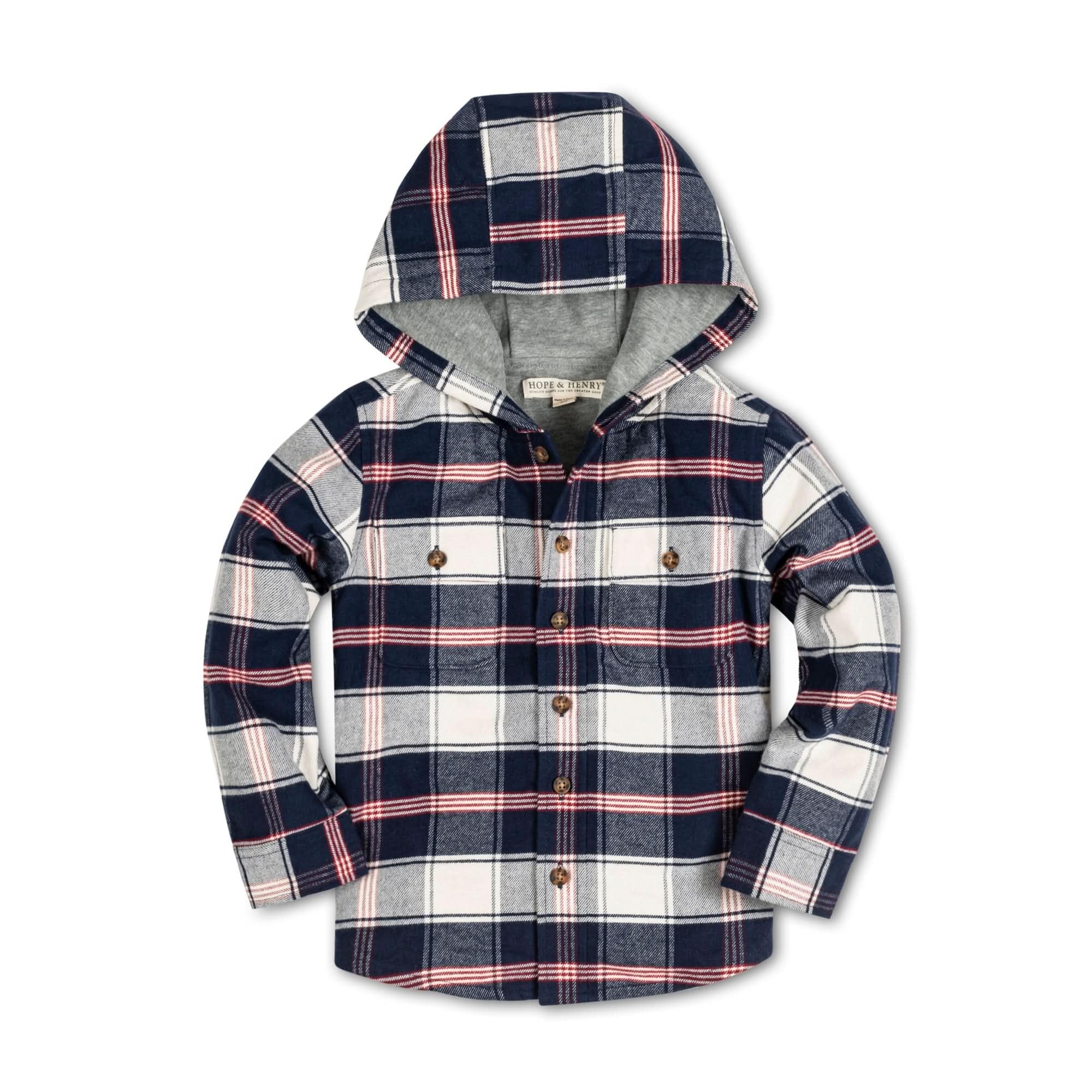 Hope & Henry Boys' Hooded Button Down Jacket with Elbow Patches - Stylish Kids Outerwear for School, Playdates & Outdoor Adventures