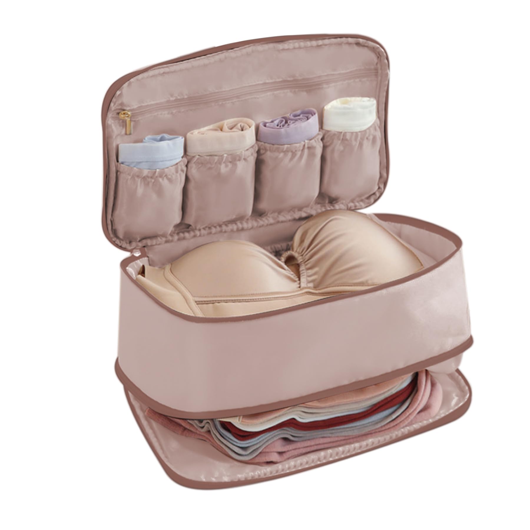 Portable Travel Underwear & Lingerie Organizer Bag - Multi-Layer Packing Cube for Bras, Socks & Toiletries | Rose Pink Storage Pouch for Luggage | Perfect for Vacations, Business Trips & Gym Essentials