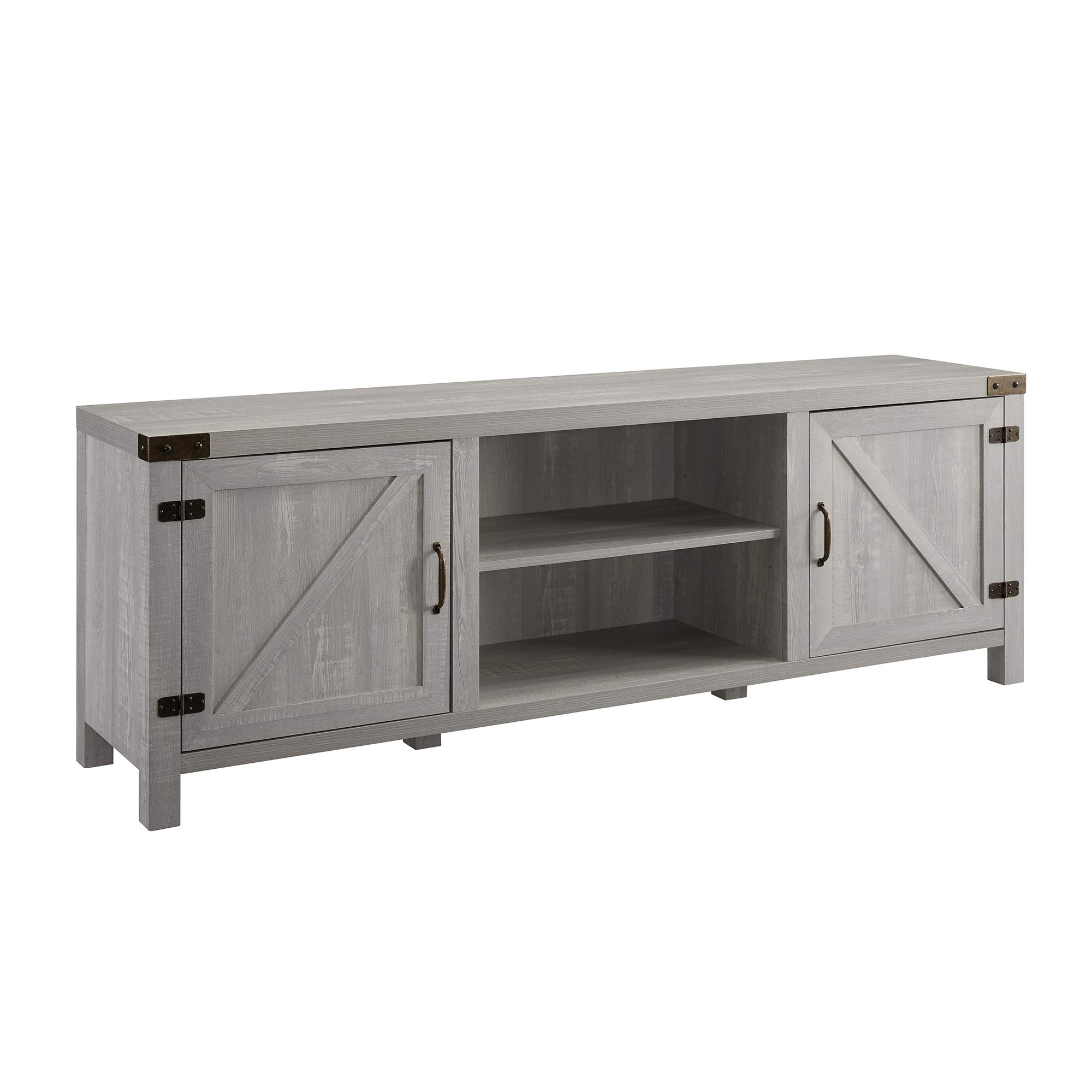Walker Edison Georgetown Modern Farmhouse Double Barn Door TV Stand for 70-80 Inch TVs, Rustic Wood & Metal Entertainment Center with Storage - Perfect for Living Rooms, Home Theaters & Farmhouse Style Decor