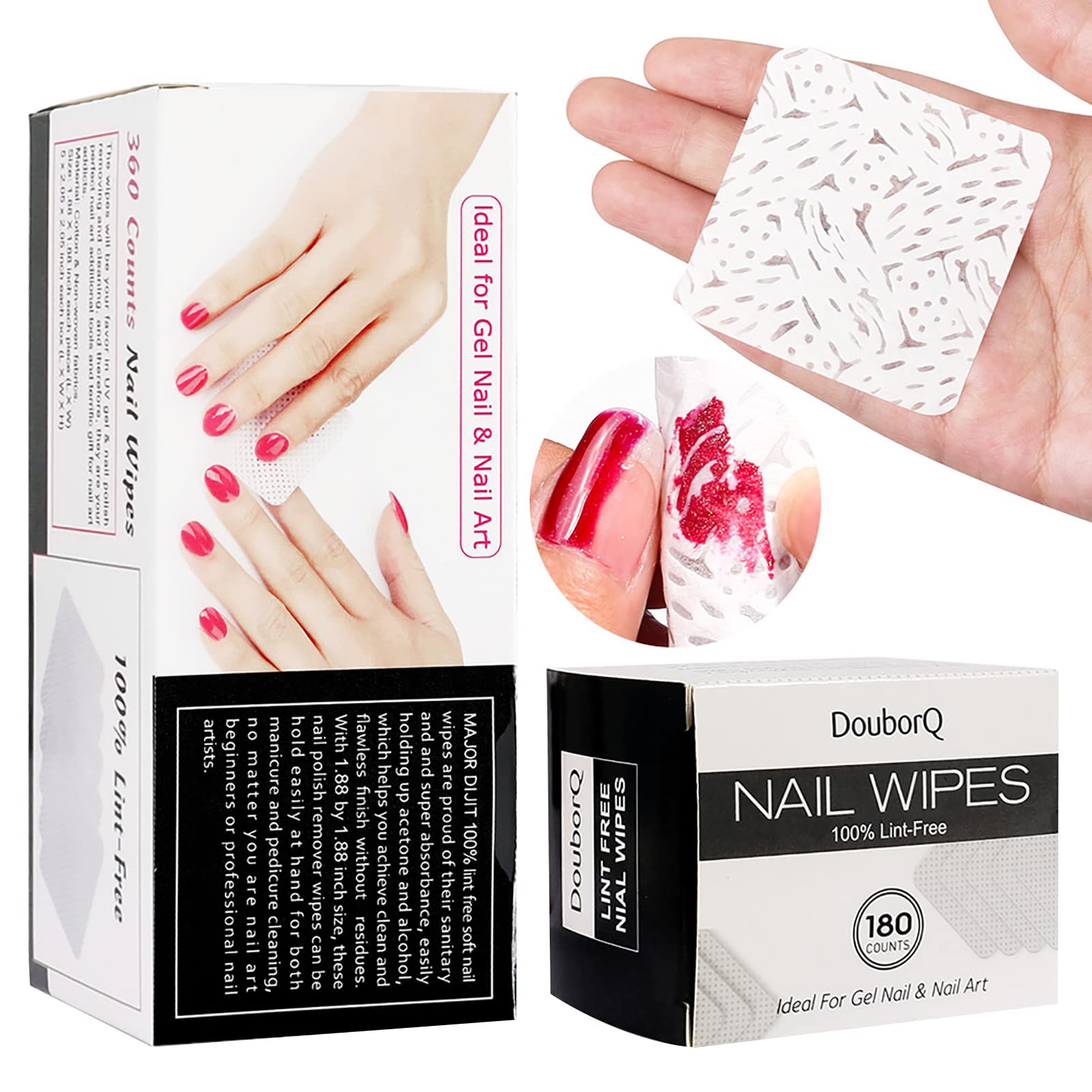 Premium Lint-Free Nail Polish Remover Cotton Pads - 180/360 Count for Nail Art, UV Gel & Polish - Gentle & Absorbent Nail Wipes for Salon & Home Manicures