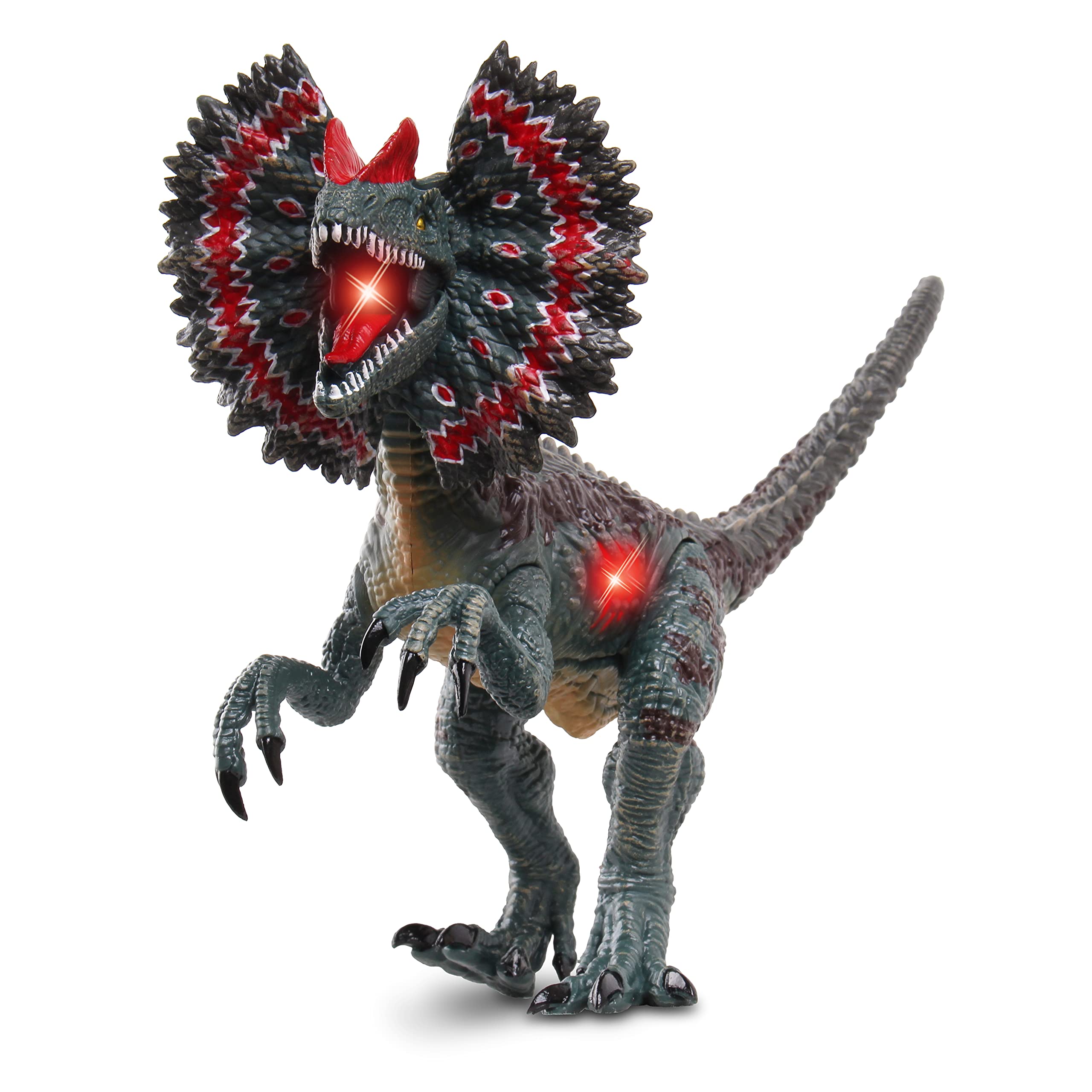 NKOK WowWorld B/O Dilophosaurus Dinosaur Toy with Lights & Sounds - Realistic Roaring, Red LED Lights, Articulated Joints - Perfect Gift for Kids & Dinosaur Lovers (Ideal for Playtime, Collecting & Educational Fun)