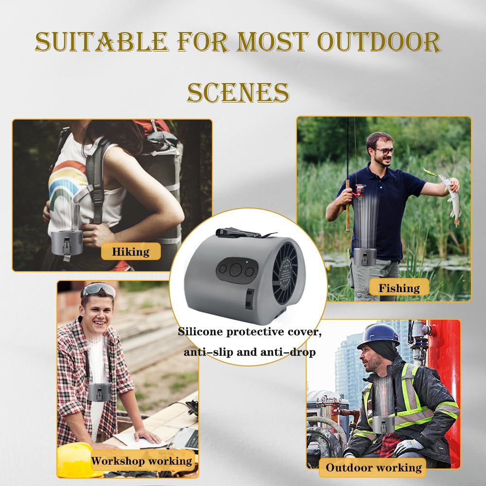 CAZOKASI 2024 Portable Waist Clip Fan - 10000mAh Rechargeable Battery, 10 Speed Stepless Adjustable Personal Wearable Fan - Up to 24 Hours Cooling - Perfect for Outdoor, Gym, Hiking, Travel & Office (Grey)