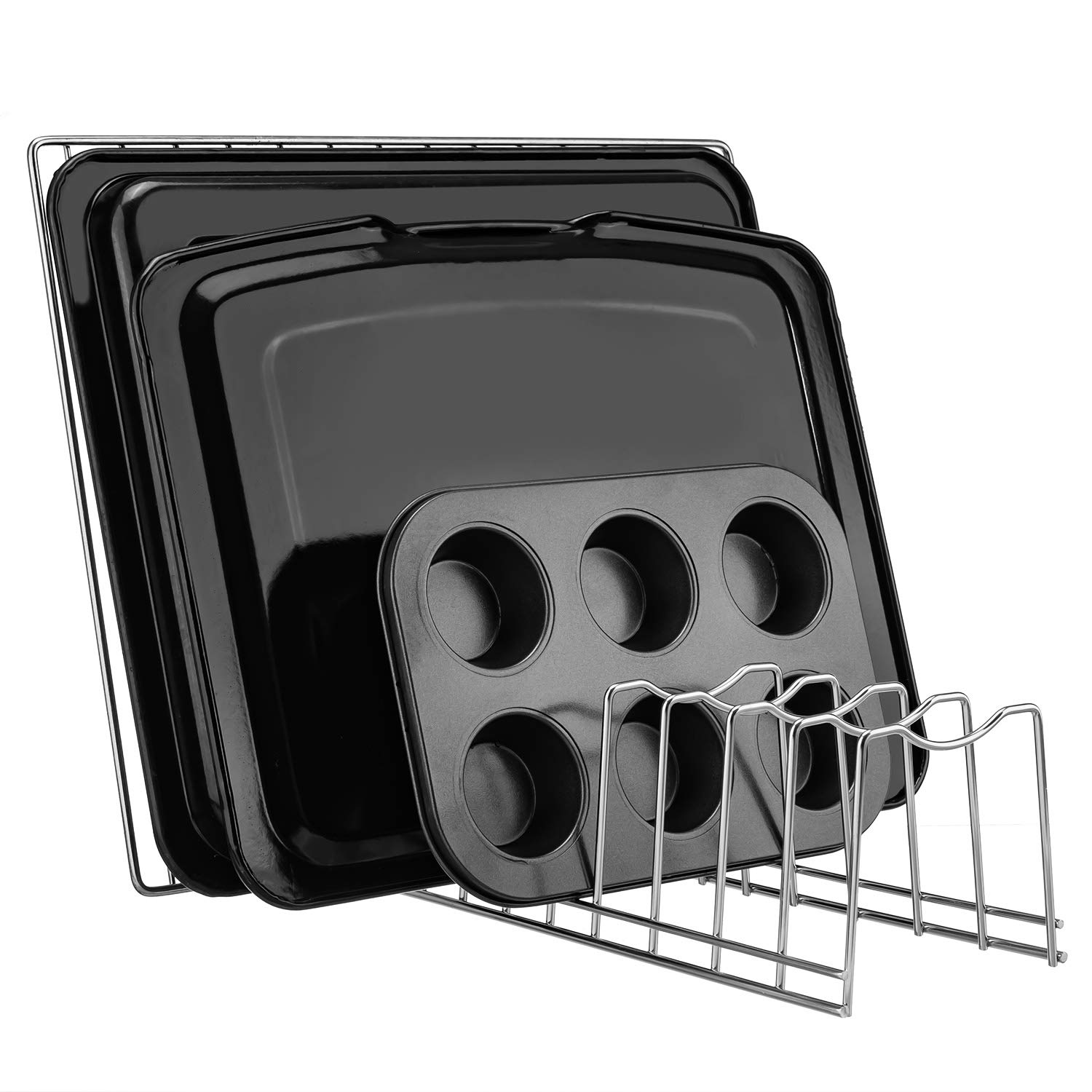 Stainless Steel Kitchen Pot Lid Holder Organizer - Space Saving Rack for Cutting Boards, Bakeware, Reusable Containers & Plates - Perfect for Pantry, Cabinet or Countertop Storage
