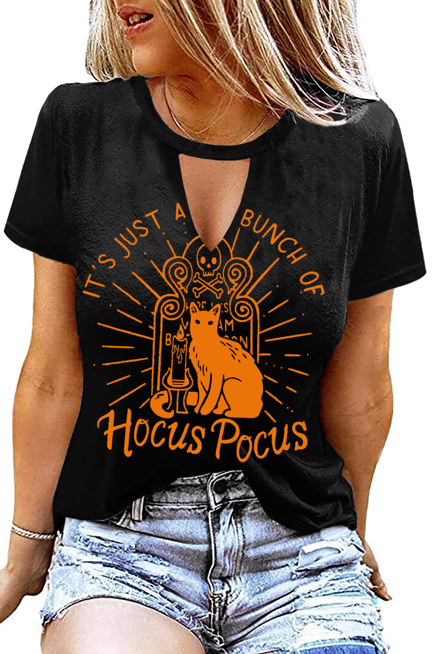 MAIHUN Halloween T-Shirt for Women - Hocus Pocus Sanderson Sisters Horror Movie Tee | Scary Squad Graphic Top for Halloween Parties & Horror Movie Nights