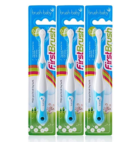 Baby Toothbrush for 0-18 Months - Soft Bristles, Small Head & Long Handle for Gentle Teeth Cleaning - Blue (3-Pack) - Perfect for Newborns & Infants' First Dental Care at Home or Travel