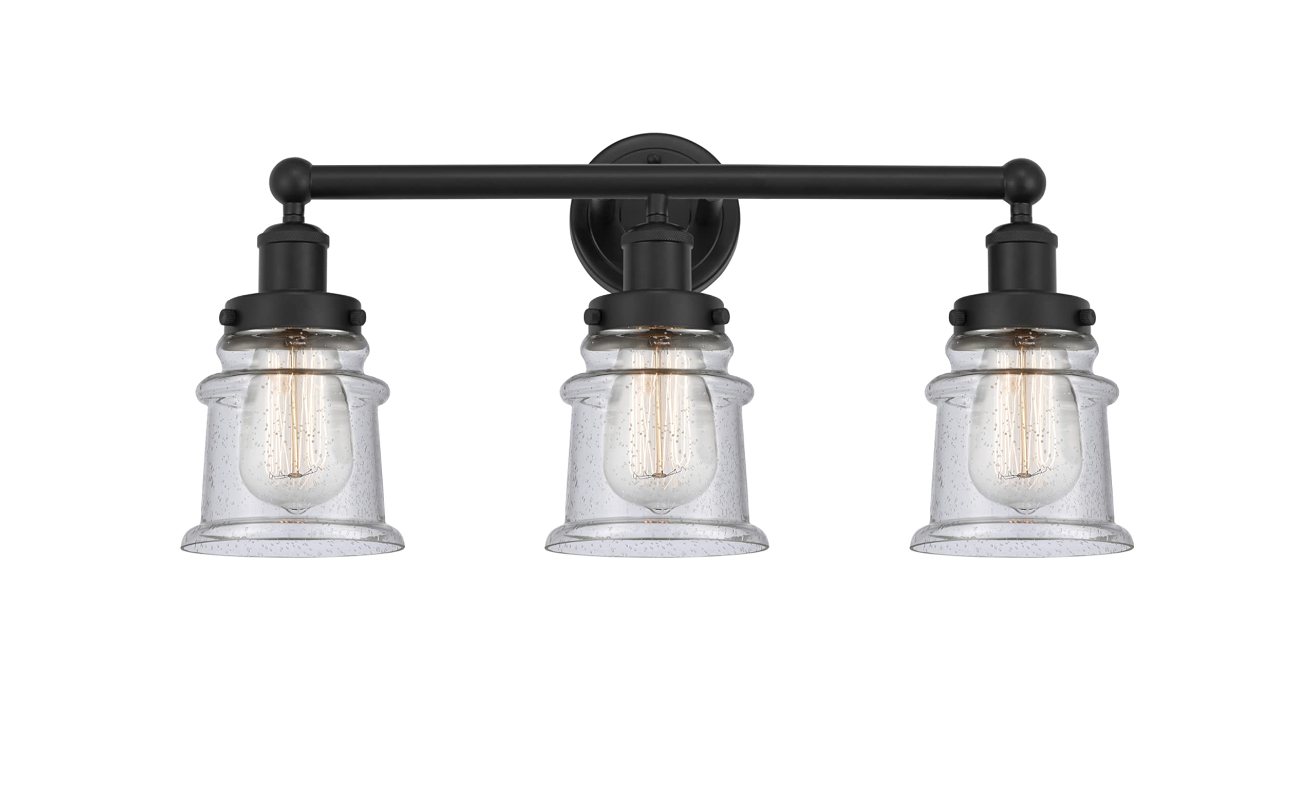 Innovations Lighting Canton 3-Light Bathroom Vanity - Industrial Style Matte Black Finish with Seedy Glass - 11