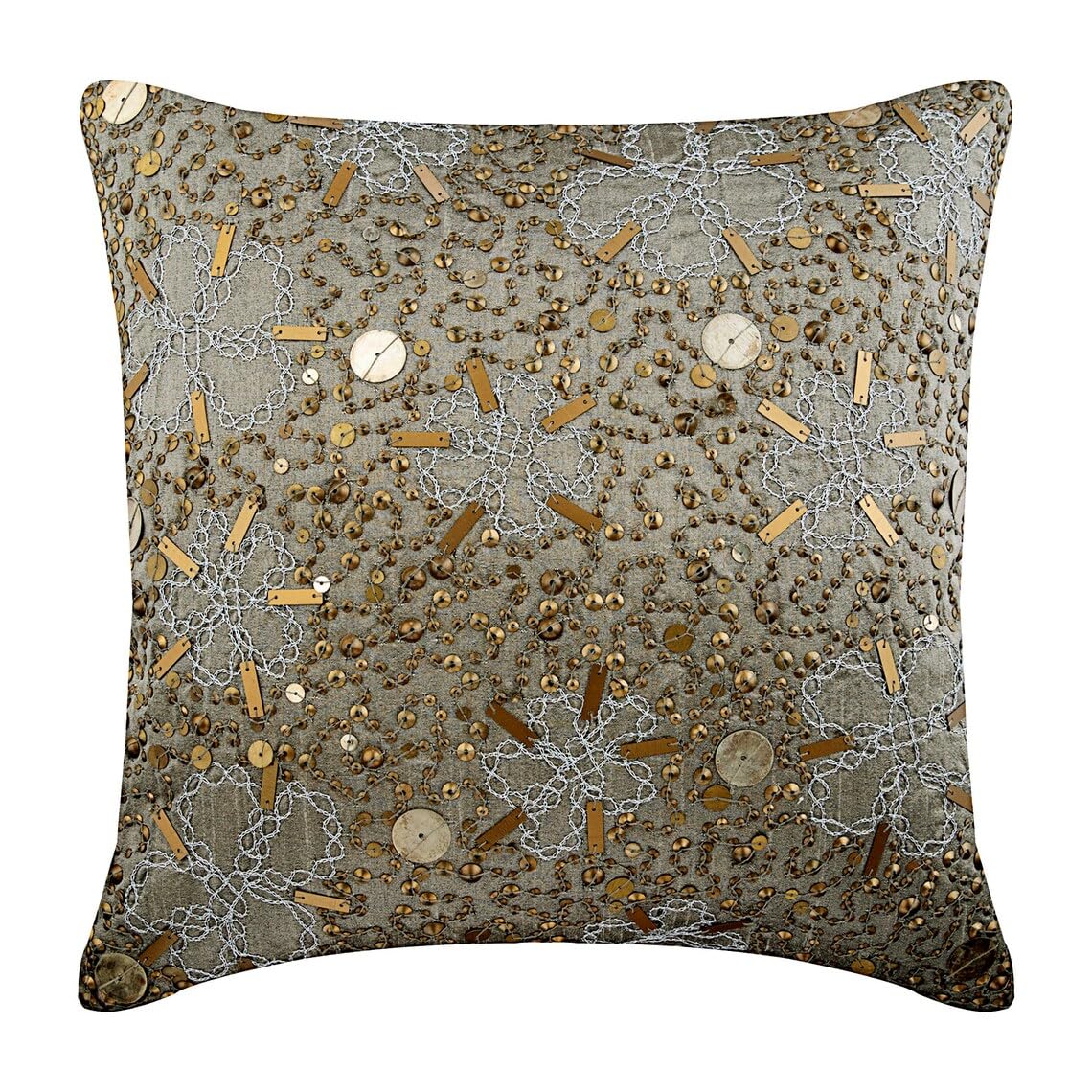 Premium 22x22 Inch Silver Throw Pillow Covers with Metal Sequins & Zardozi Embroidery - Luxurious Art Silk Square Cushion Covers for Sofa, Bed & Home Decor (Set of 2) - Perfect for Living Room, Bedroom & Wedding Decorations