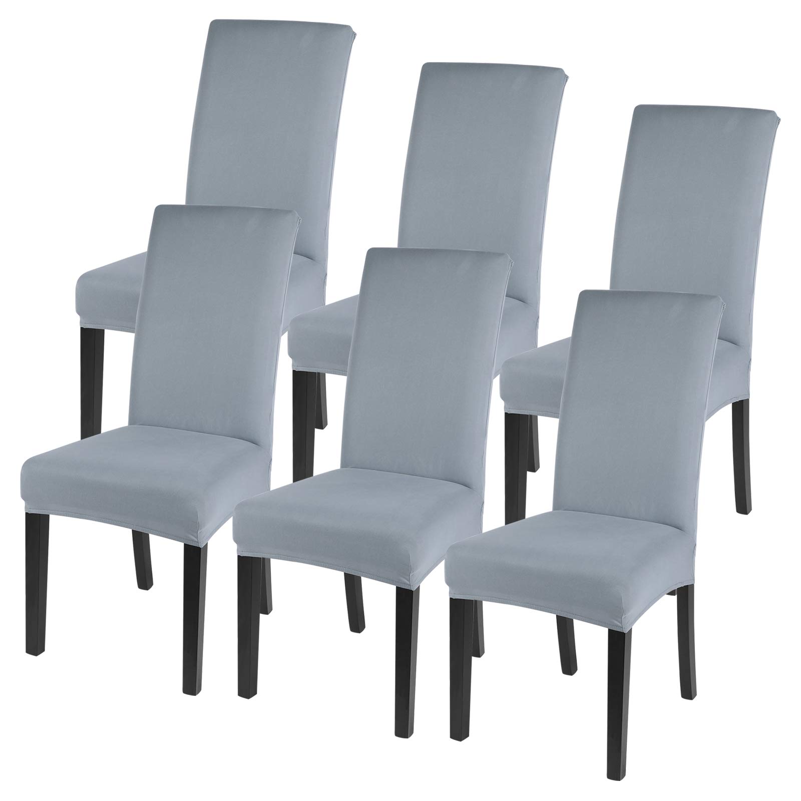 Stretchable Solid Color Parsons Chair Slipcovers Set of 6 - Washable Spandex Dining Chair Covers for Kitchen, Restaurant, Wedding & Home Decor (Smoky Gray) | Perfect for Daily Use, Parties & Event Protection