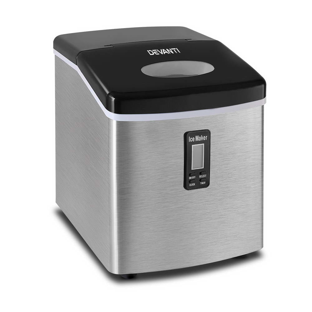 Devanti 3.2L Stainless Steel Portable Ice Maker Machine - Fast 26lbs Daily Output, Perfect for Home, Office, Parties & Outdoor Camping