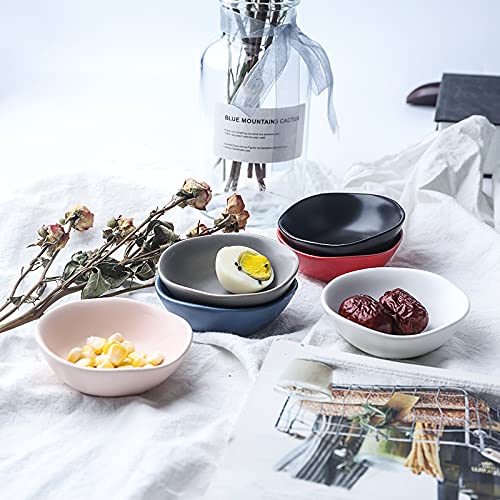 Colias Wing Irregular Lines Design Porcelain Side Dish Bowls - Soy Sauce Dipping Dishes Set of 6 (Blue/White/Black/Red/Pink) | Perfect for Sushi, Dumplings, and Asian Cuisine Seasoning