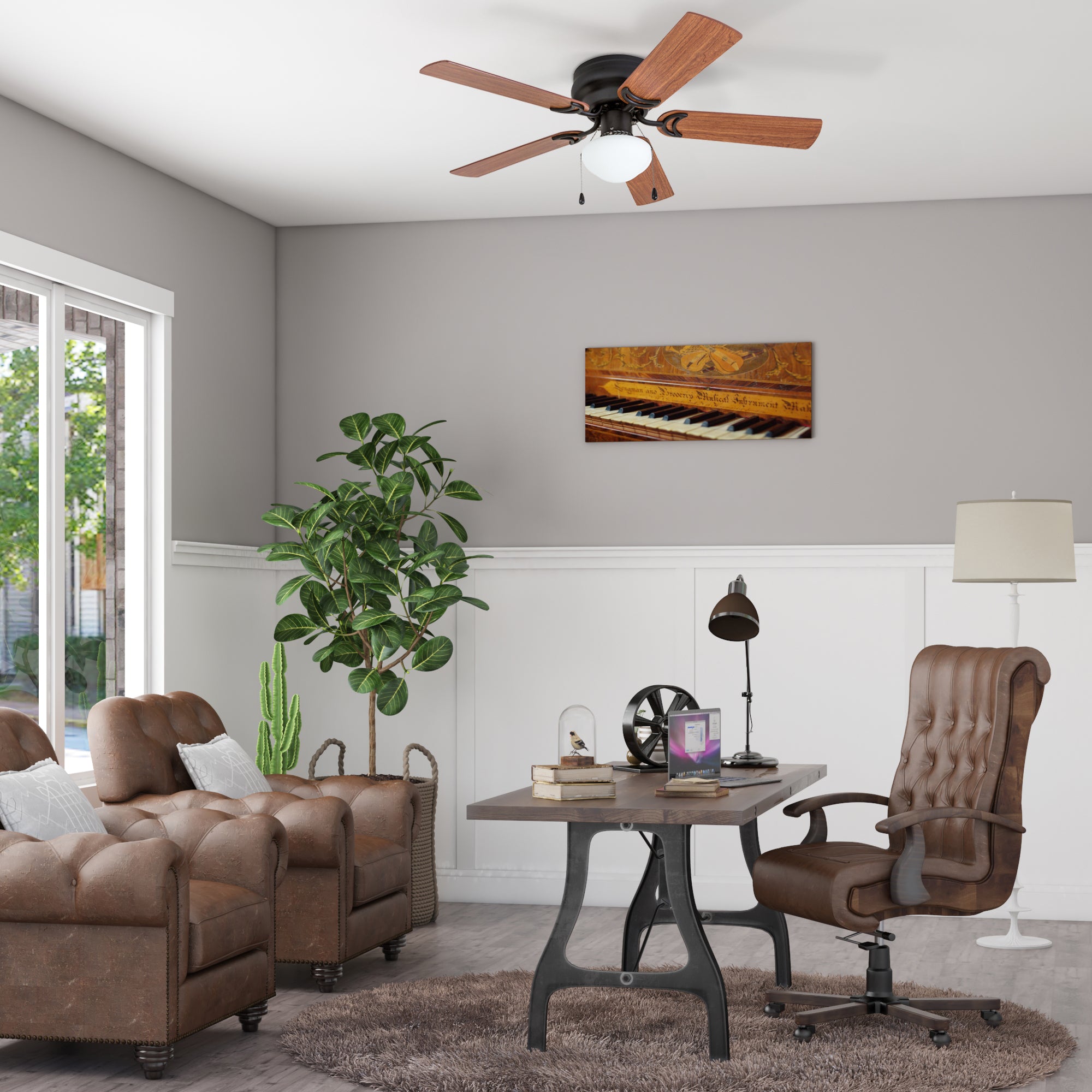 42 Inch Alvina Bronze Ceiling Fan with Pull Chain - Modern Indoor/Outdoor Ceiling Fan for Bedroom, Living Room, Patio & Office