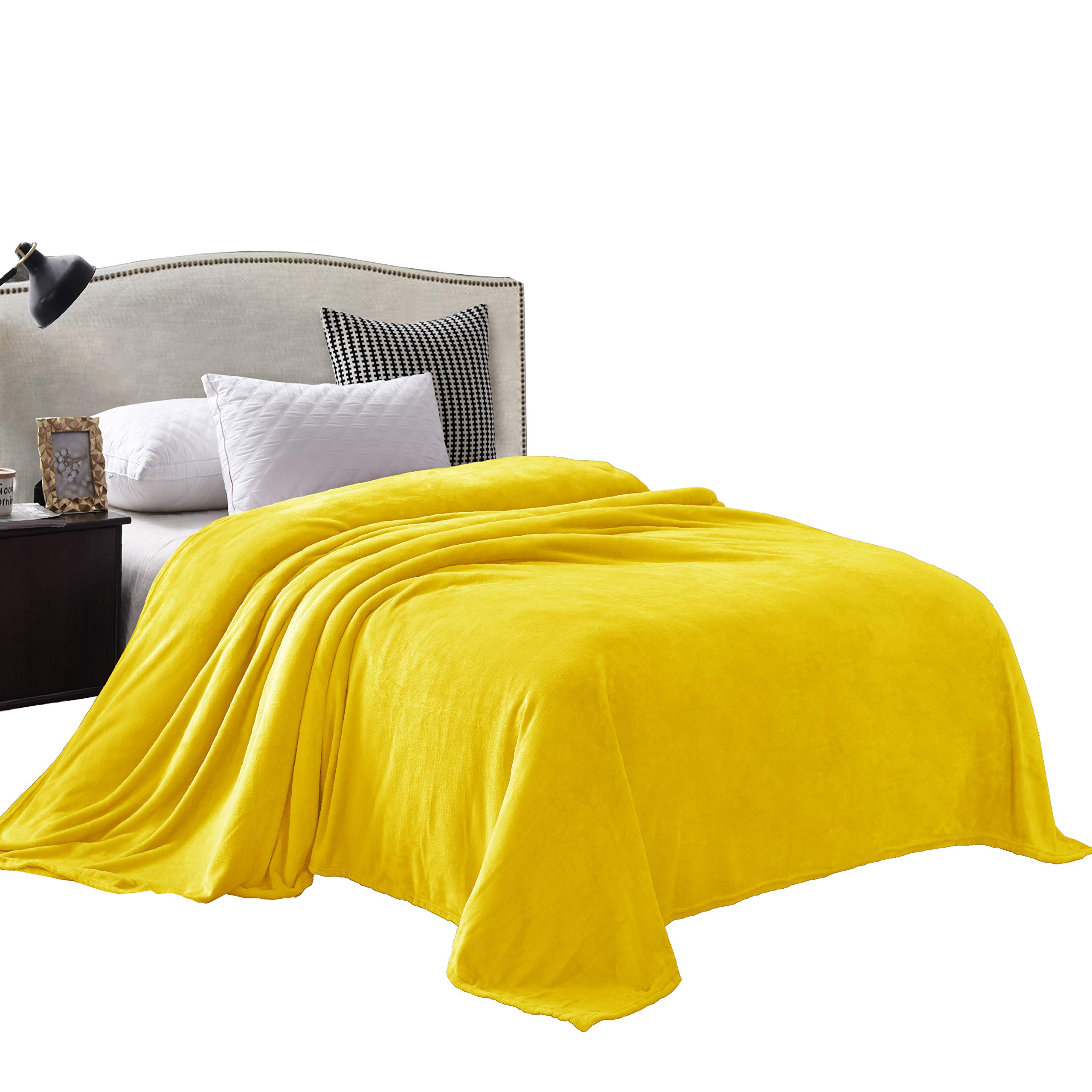 Premium RU Bedding 4-Piece Velvet Plush Full Sheet Set - 190 GSM Yellow Fleece Bedding (Flat Sheet + Fitted Sheet 19