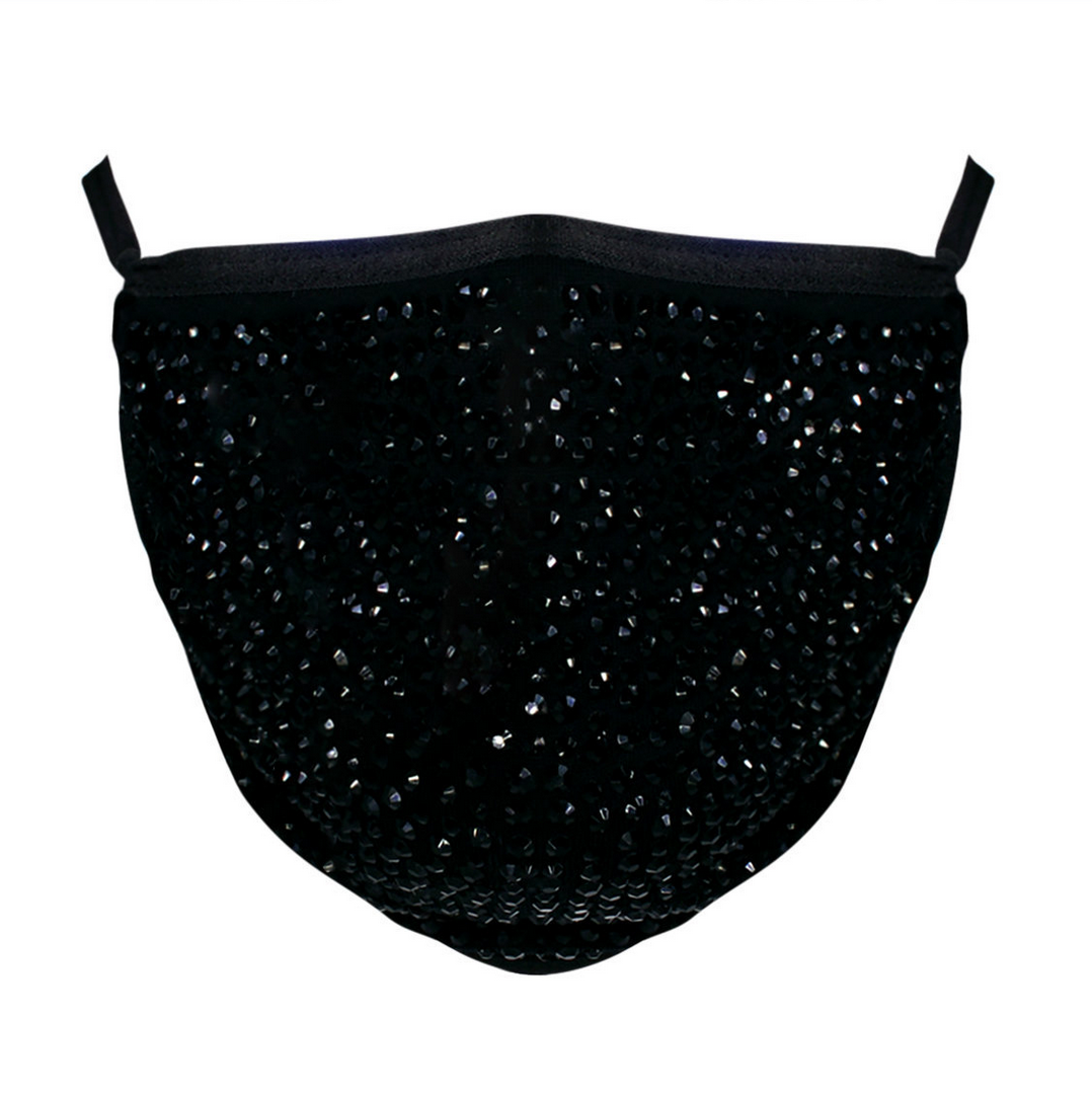 Black Rhinestone Face Mask with Black Crystals - Elegant & Glamorous for Parties, Halloween, and Special Events