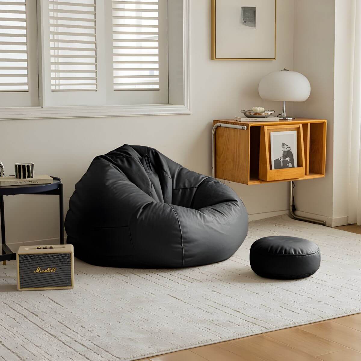 Large Indoor Bean Bag Chair & Ottoman with Storage - Removable Washable Cover for Adults - Perfect for Living Room, Bedroom, or Game Room Relaxation