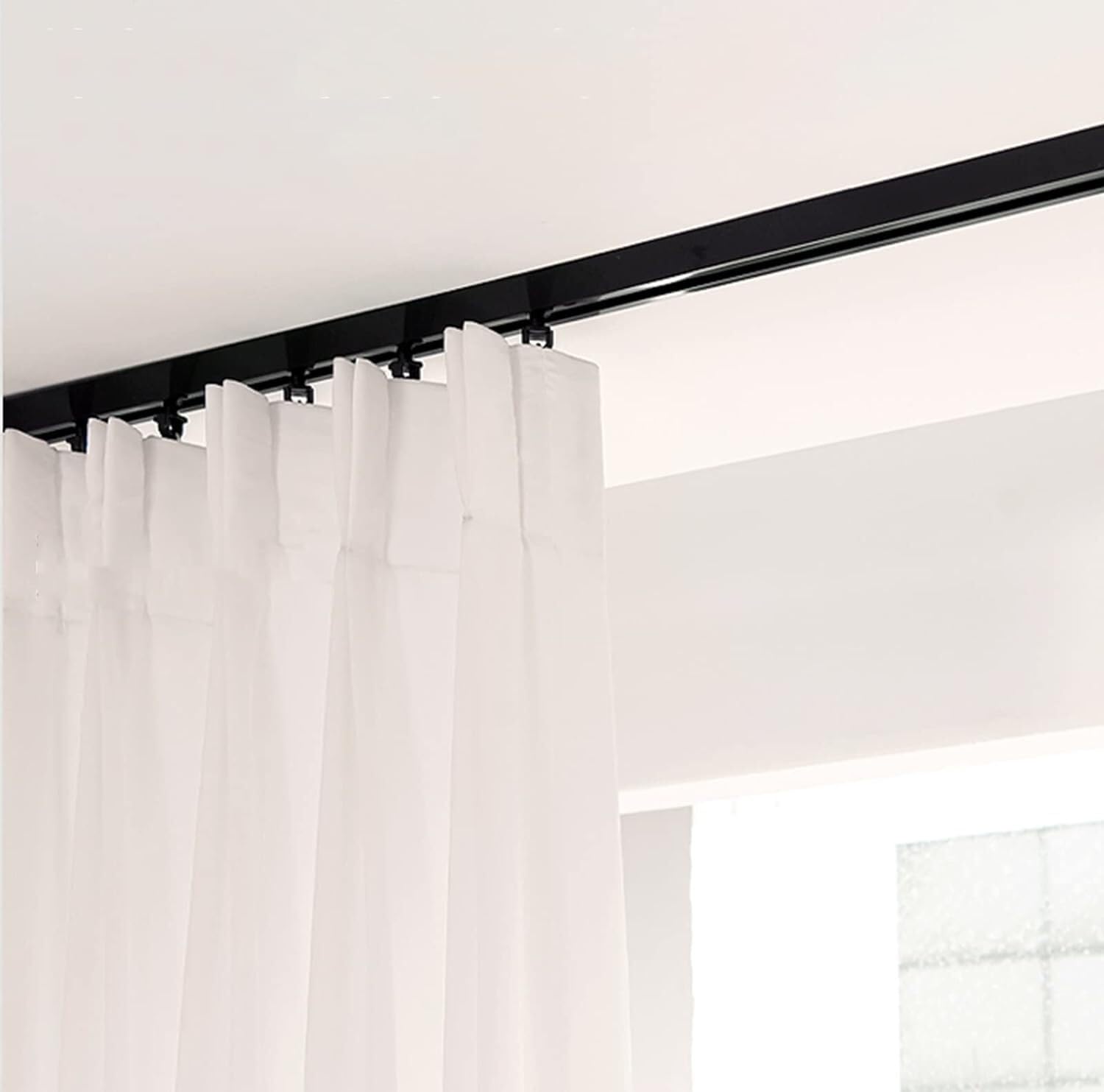 Black Aluminum Ceiling Mount Curtain Track Rail - 2.5m/8.2ft Room Divider for Privacy - Perfect for Balcony, Bay Window, Hotel & Office Use