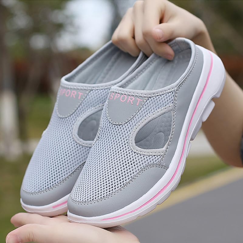 RiceelSor Women's Breathable Mesh Hollow Out Mule Sneakers - Slip On Backless Lightweight Knit Shoes with Arch Support & Platform - Comfortable Walking Slippers for Women (Plus Size Available) - Perfect for Casual Wear, Travel & Home Use