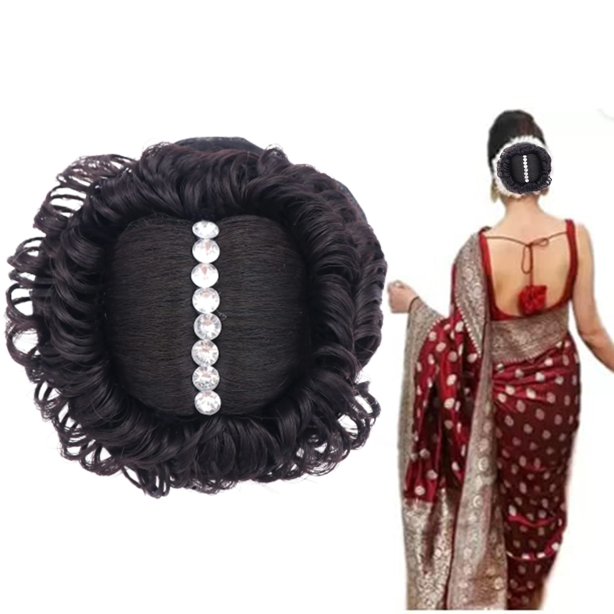 NAVMAV Juda Stone Hair Accessories for Women & Girls - Artificial Juda Hair Extensions for Bun Styling (Black 08) | Perfect for Weddings, Parties & Special Occasions