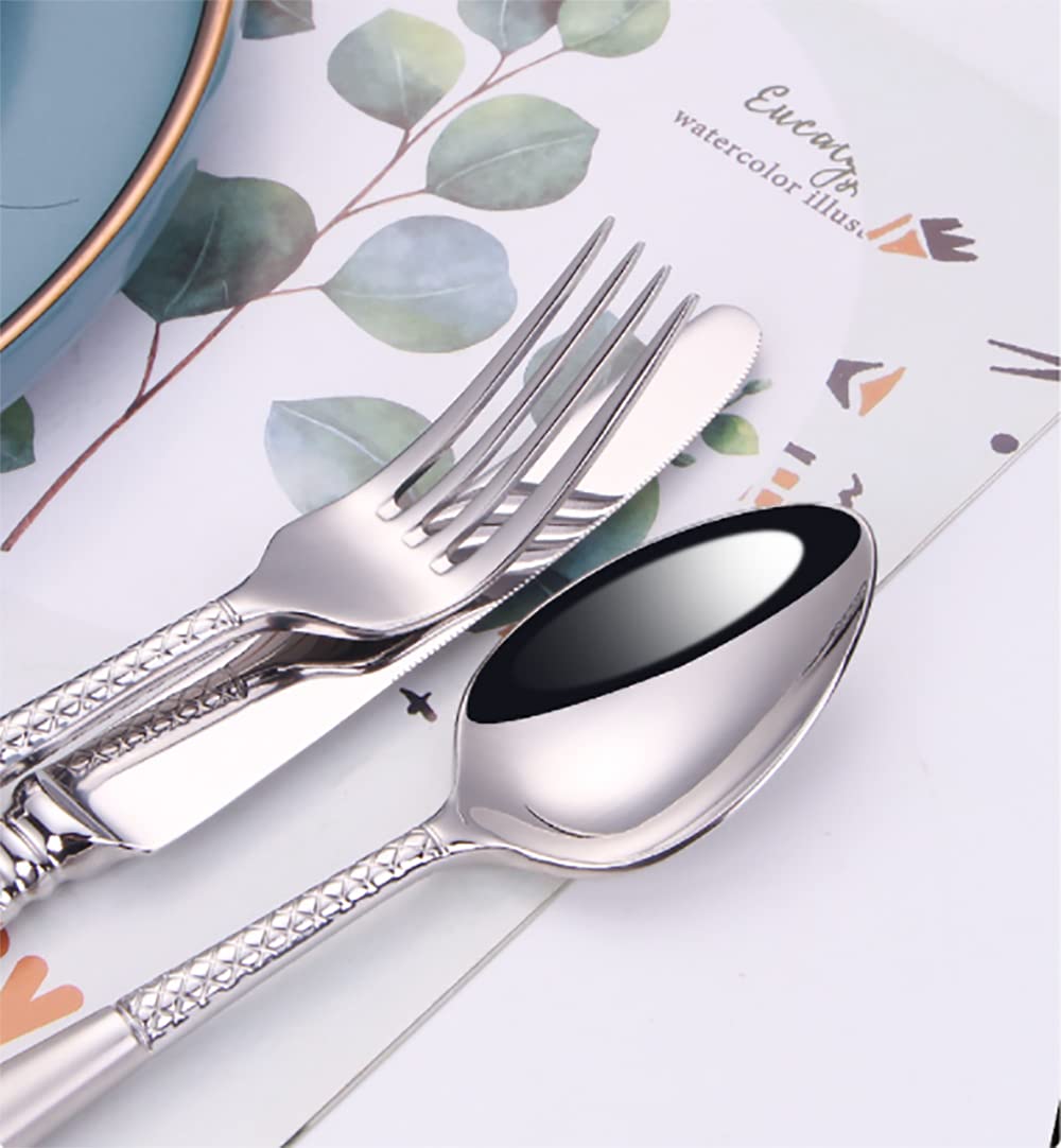 40-Piece Stainless Steel Flatware Set for 8 People - Elegant Kitchen Cutlery with Dishwasher Safe Design - Perfect for Dinner Parties, Restaurants, and Everyday Dining