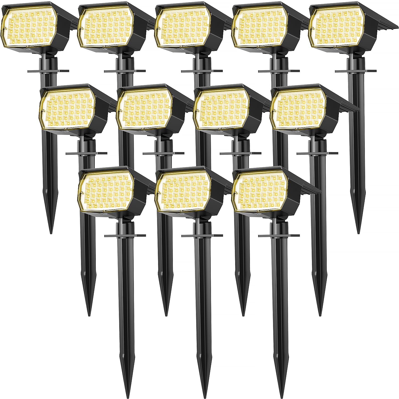 12 Pack Solar Spot Lights Outdoor Waterproof IP65 - 46 LED Landscape Spotlights with 3 Modes Auto On/Off - Solar Powered Flood Lights for Pathway, Yard, Garden, Walkway (Warm White) - Perfect for Outdoor Decor, Security Lighting & Nighttime Illumination