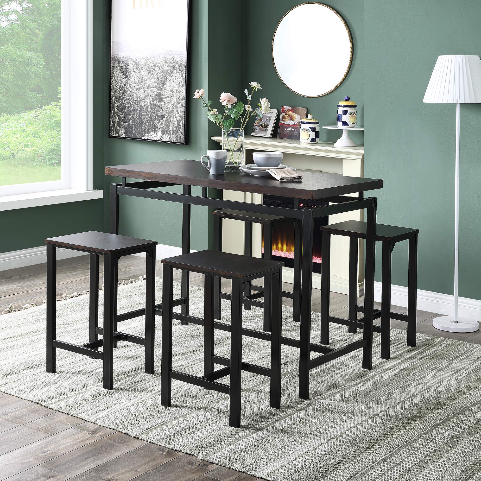 Modern 5-Piece Counter Height Dining Table Set with 4 Bar Stools - Espresso Finish for Apartment, Kitchen, Dining Room & Bar - Perfect for Small Spaces, Entertaining & Casual Meals
