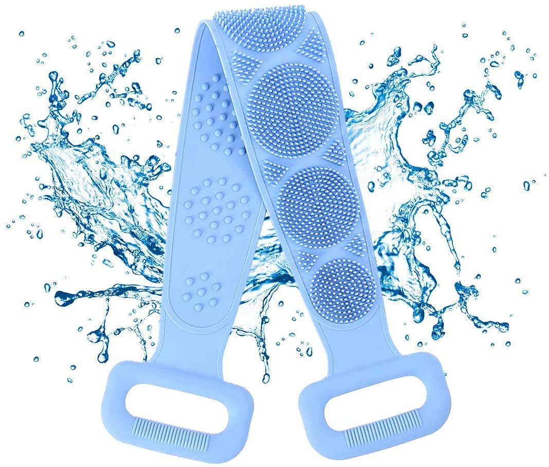 FRUITFULCARE Silicone Body Scrubber & Exfoliator - Long Handle Back Scrubber for Shower & Bath - Reusable Bathing Brush with Soft Bristles - Perfect for Exfoliating, Cleansing & Massaging in Bathroom or Spa