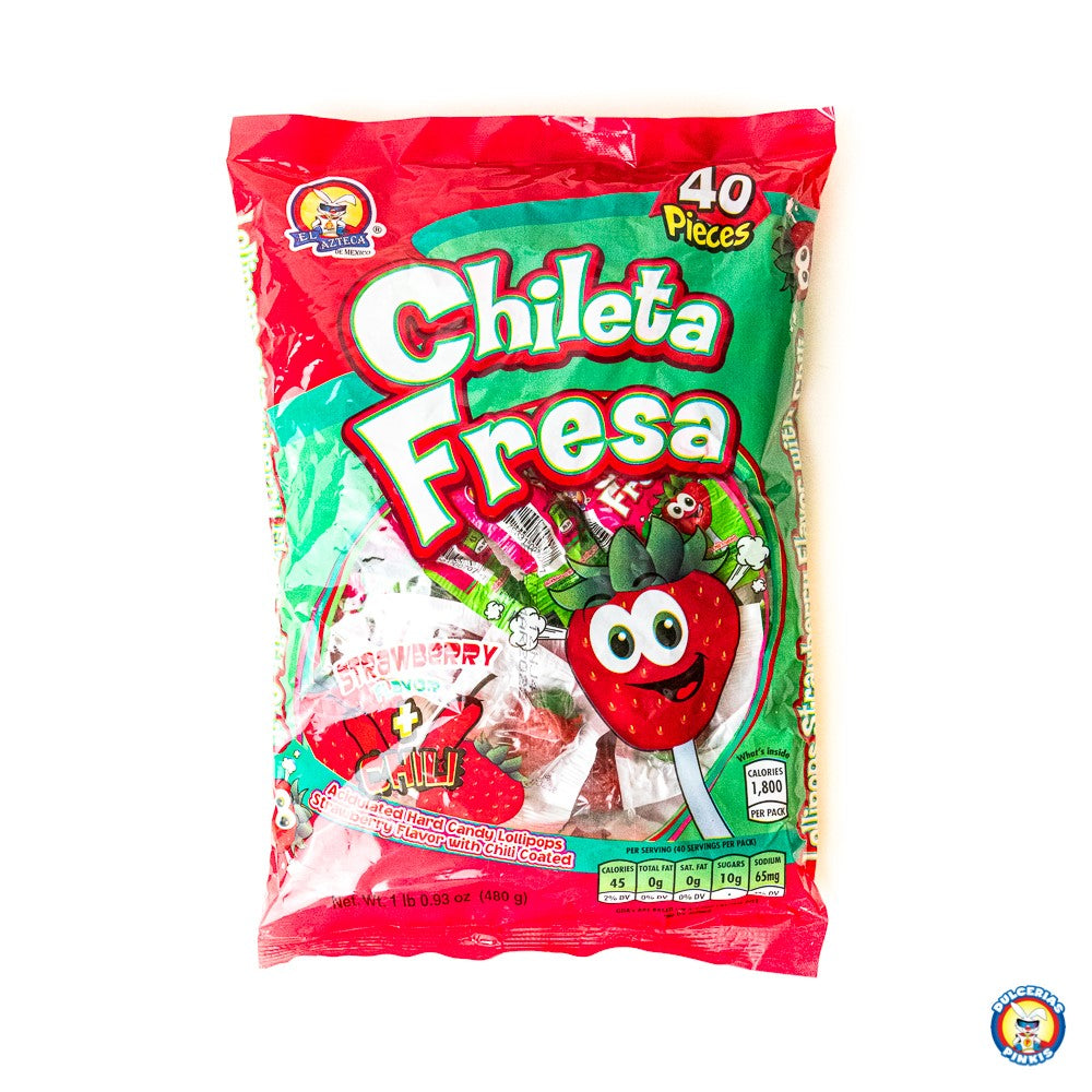 Azteca Chileta Fresa Strawberry Chili Candy - 40 Count Resealable Bag - Sweet & Spicy Mexican Treat for Parties, Gifts & Snacking