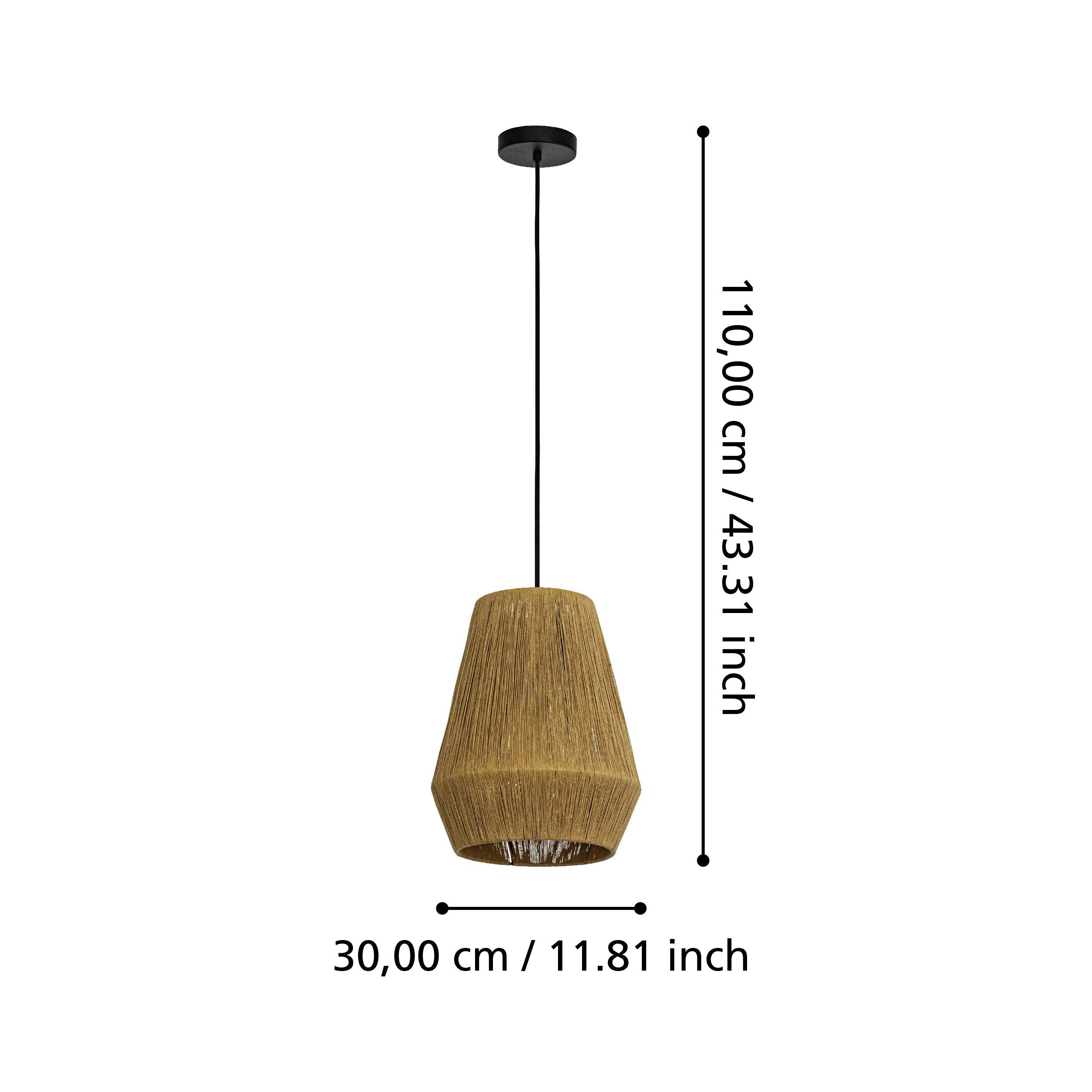 Eglo Alderney Hemp Lampshade Ceiling Pendant Light - Natural Woven Rattan Pendant Lighting Fixture for Farmhouse, Boho & Coastal Home Decor (Dining Room, Bedroom, Living Room)