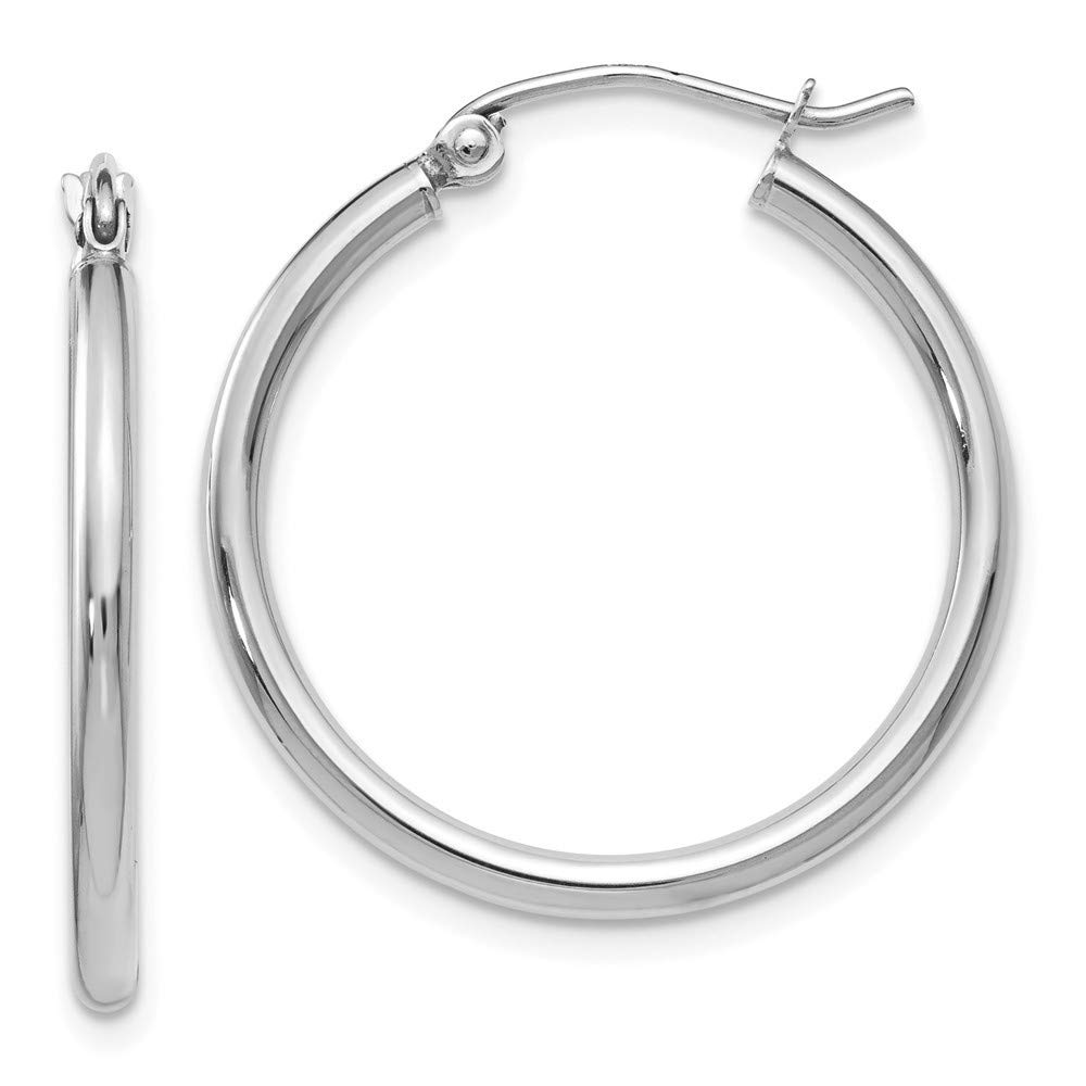 14K White Gold Polished Hoop Earrings - 25mm Elegant Circle Earrings for Women | Perfect for Everyday Wear, Parties & Special Occasions