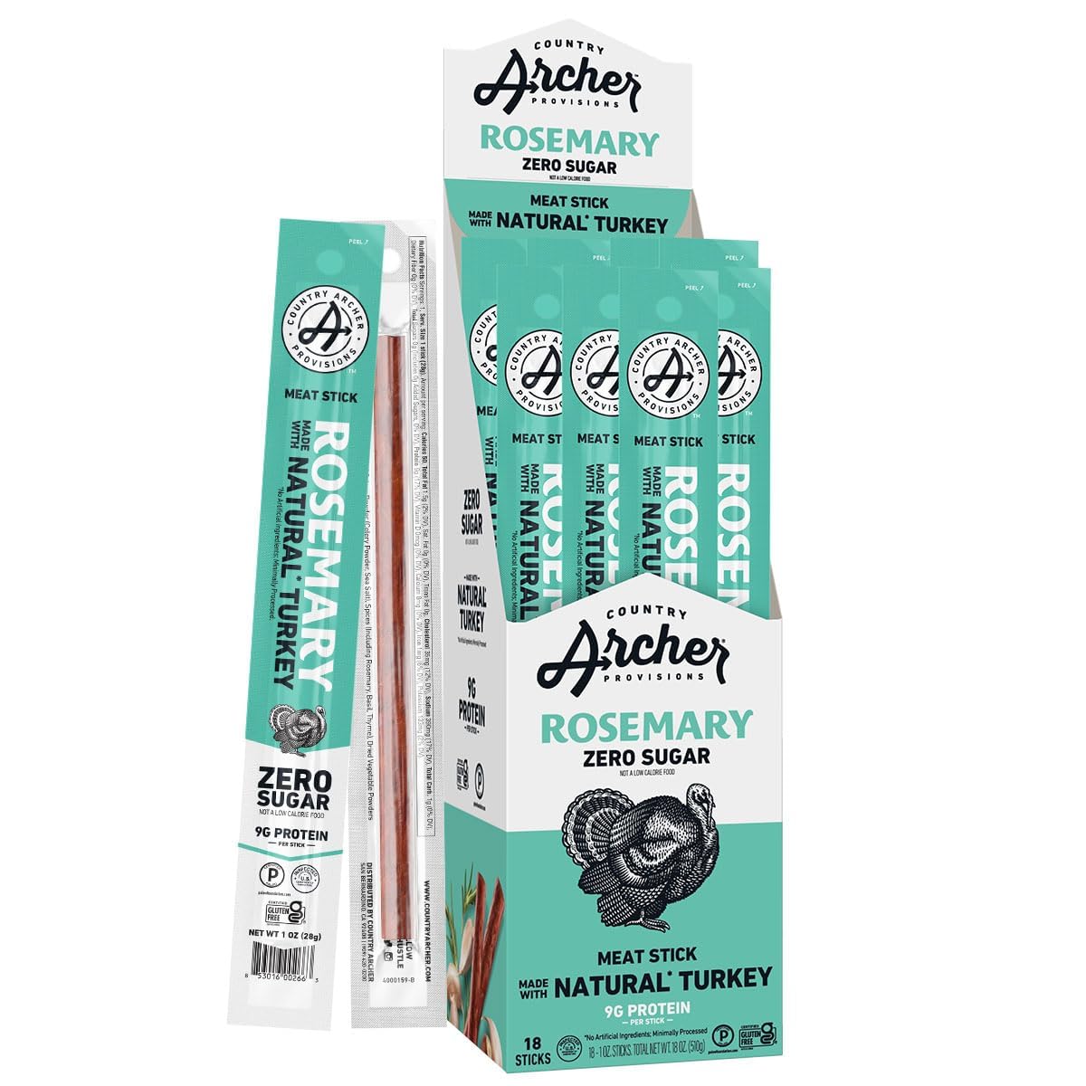 Country Archer 100% Natural Rosemary Turkey Sticks - Gluten Free, High Protein Snacks, 1oz (18 Pack) | Keto, Paleo & Low Carb Friendly | Perfect for Hiking, Camping & On-the-Go Nutrition