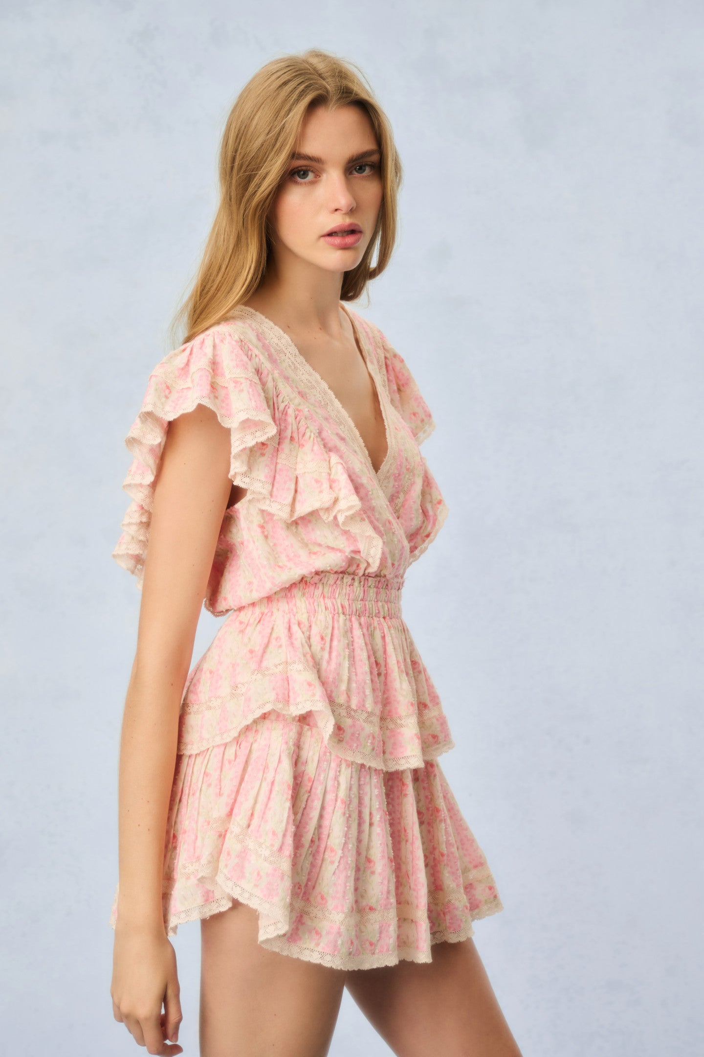Gwen Fragrance Print Cotton Mini Dress - Strawberry Macaroon | Floral Summer Dress for Women | Perfect for Beach Vacations, Date Nights & Casual Outings