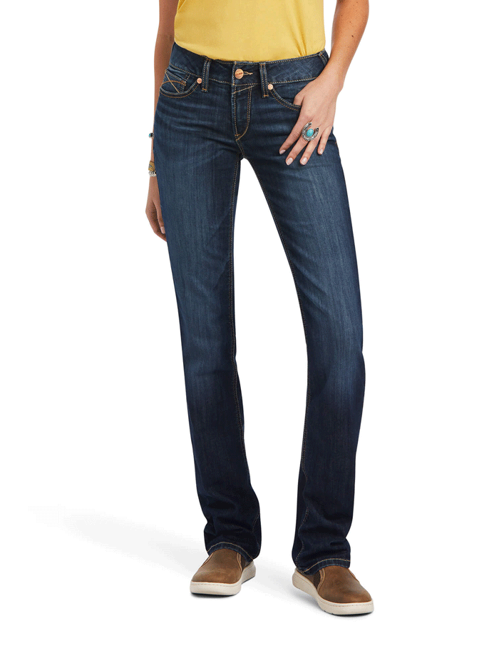 Ariat Women's REAL Mid Rise Octavia Straight Jean - Burbank Wash | Comfortable & Stylish Denim for Work, Riding & Casual Wear