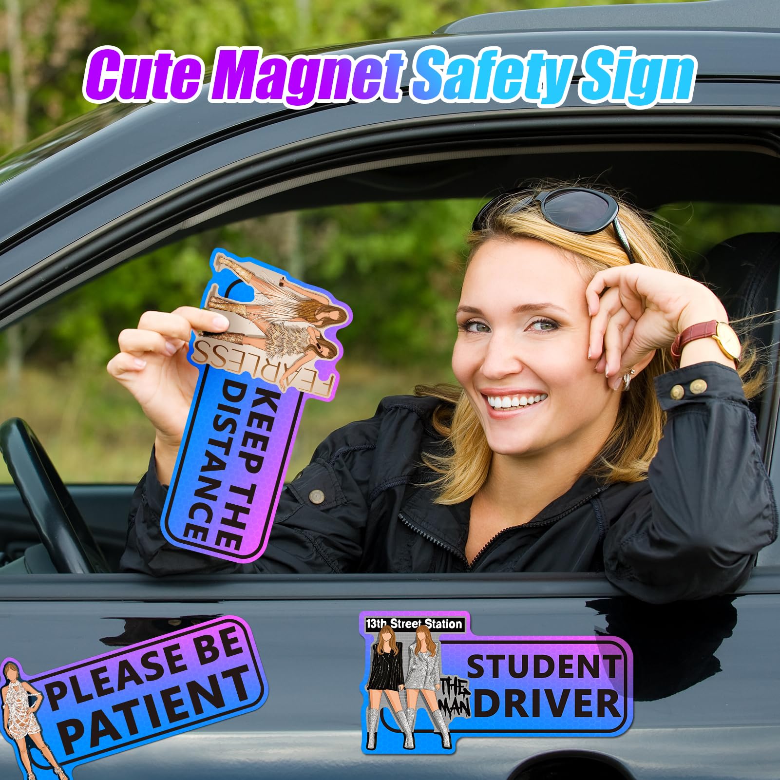 3 Pack Reflective Student Driver Magnets for Cars - 9 Inch Reusable Bumper Stickers with Strong Adhesive - Perfect for New Drivers, Teen Drivers & Learner Permit Holders - Great for School Parking Lots & Driving Practice