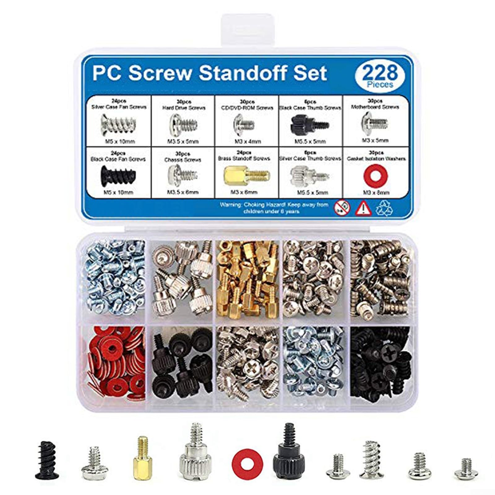 228Pcs PC Screw Standoff Kit for Computer Build - Motherboard & Hard Drive Installation