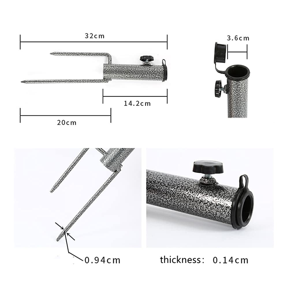 2 Pack Heavy Duty Steel Patio Umbrella Anchors - Beach Umbrella Stand with Ground Screw & 2 Forks - Perfect for Lawn, Garden, Patio, Outdoor, Beach & Fishing - Secures Umbrellas in Sand, Grass & Soil