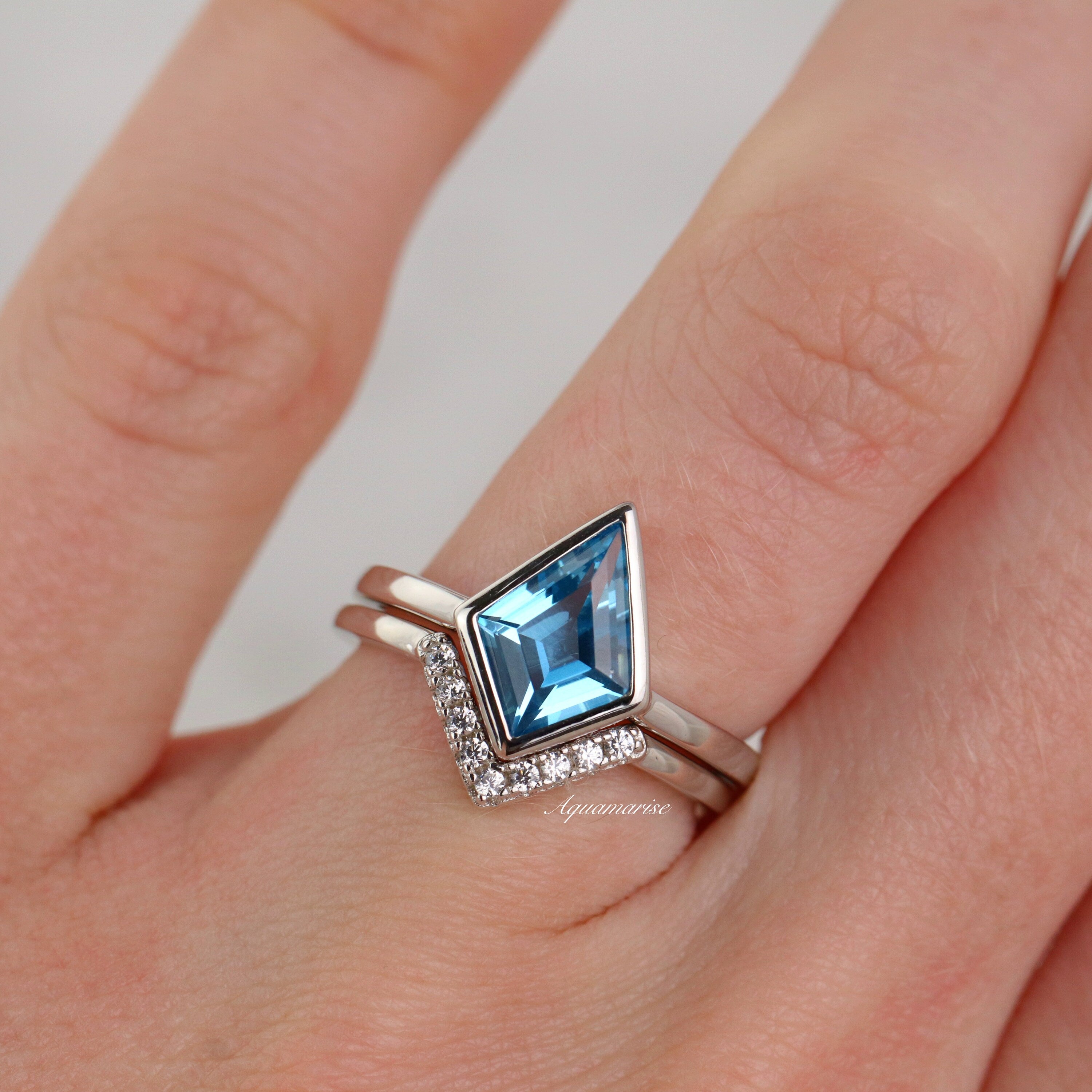 Swiss Blue Topaz Sterling Silver Ring Set for Women | Elegant Kite Design Jewelry Gift for Birthday, Anniversary & Special Occasions