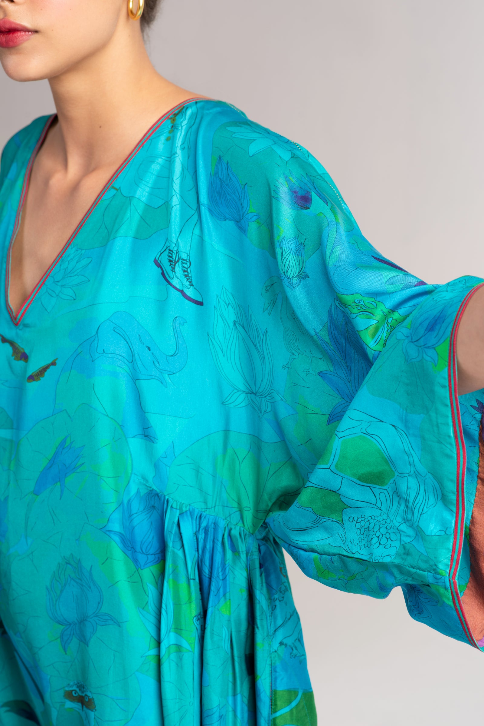 Bandini Silk Dress in Aqua Blue - Elegant & Comfortable for Weddings, Parties & Special Occasions