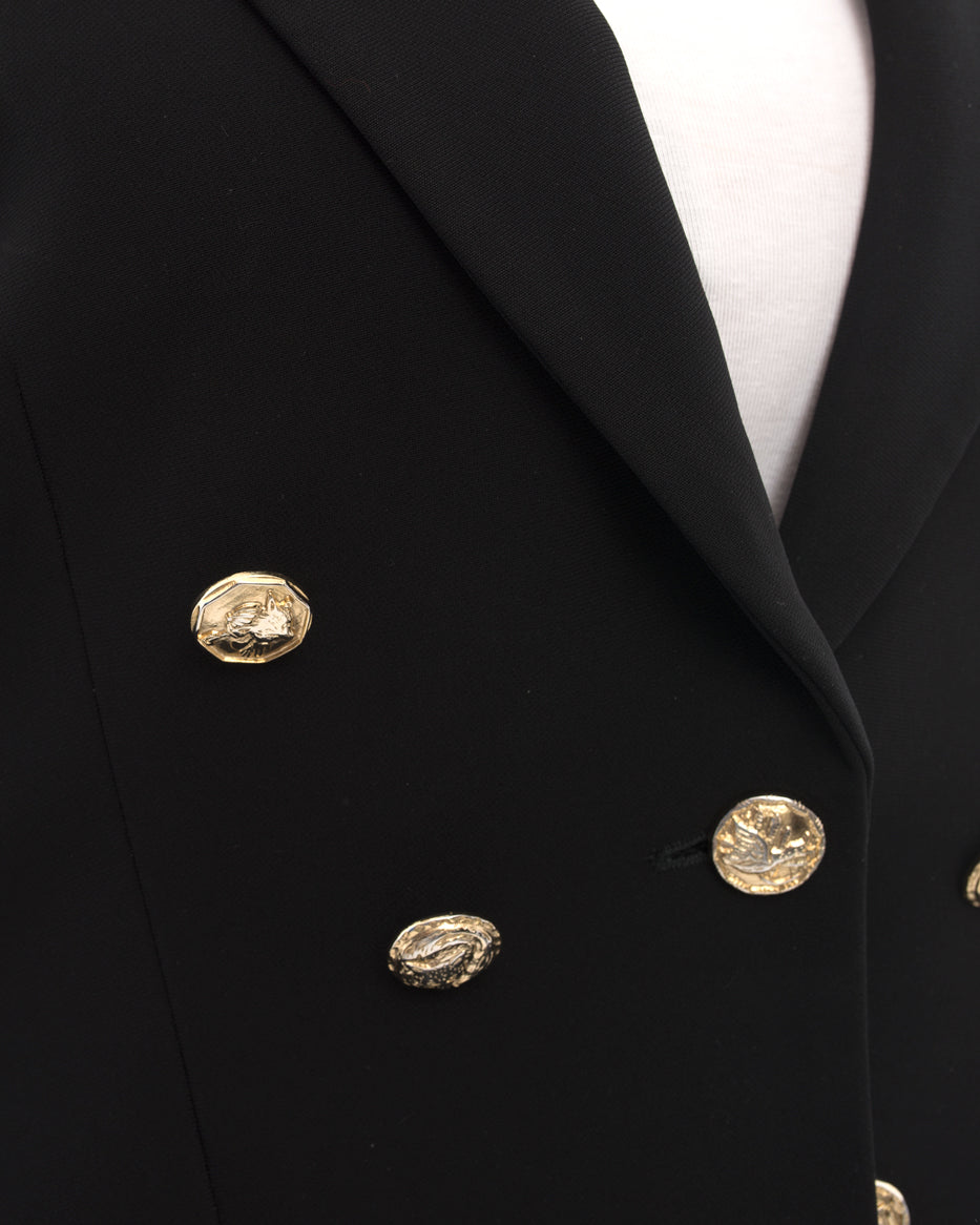 Altuzarra Ward Black Blazer with Gold Fox Buttons - Women's Elegant Formal Jacket for Office, Business Meetings & Special Occasions