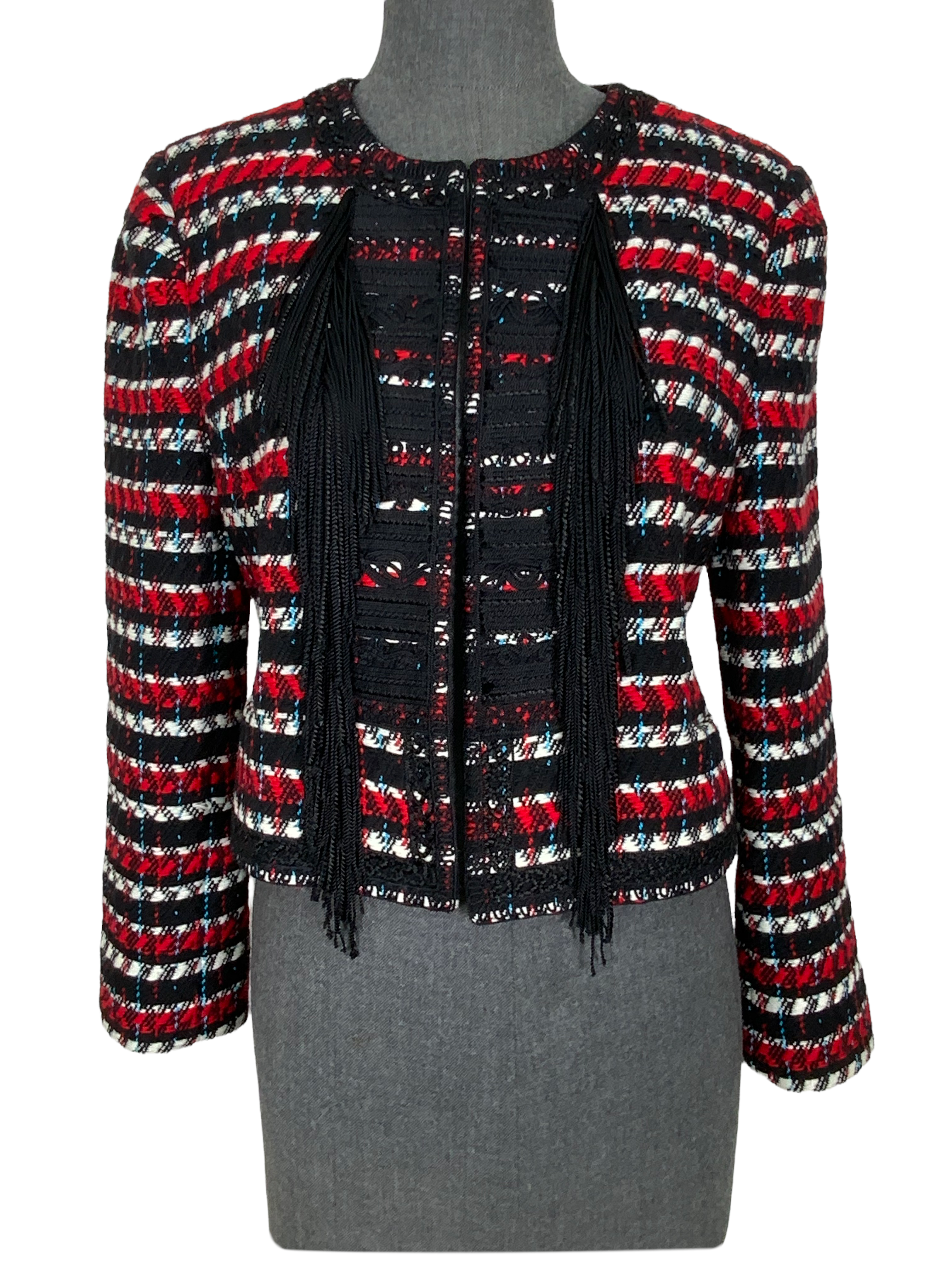 Oscar de la Renta Tweed Fringe Cropped Jacket Women's Size M | Elegant Blazer for Office, Party & Special Occasions