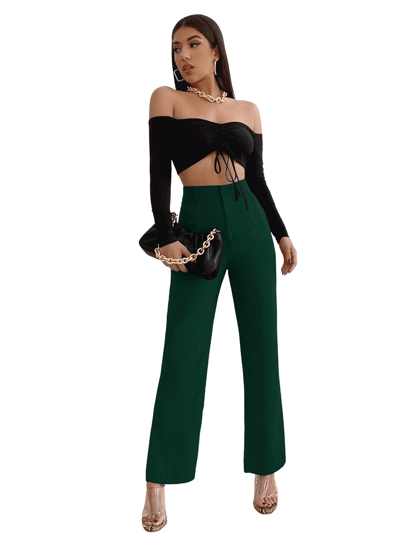 SweatyRocks Women's High Waist Solid Color Dress Pants - Professional Office Work Trousers for Business Casual & Formal Wear
