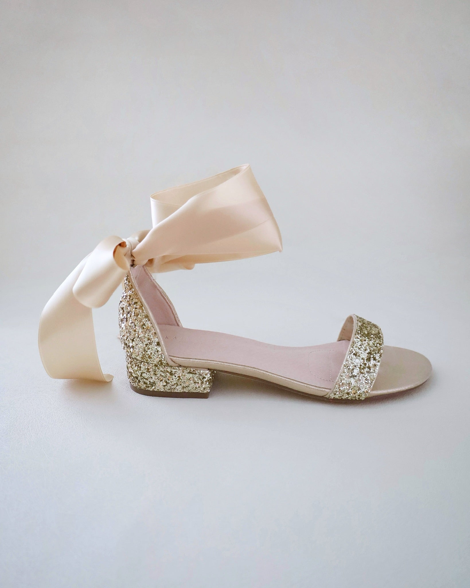 Sparkly Rock Glitter Low Block Heel Sandals for Women - Elegant Wrapped Satin Tie Straps | Perfect for Evening Parties, Weddings & Special Occasions