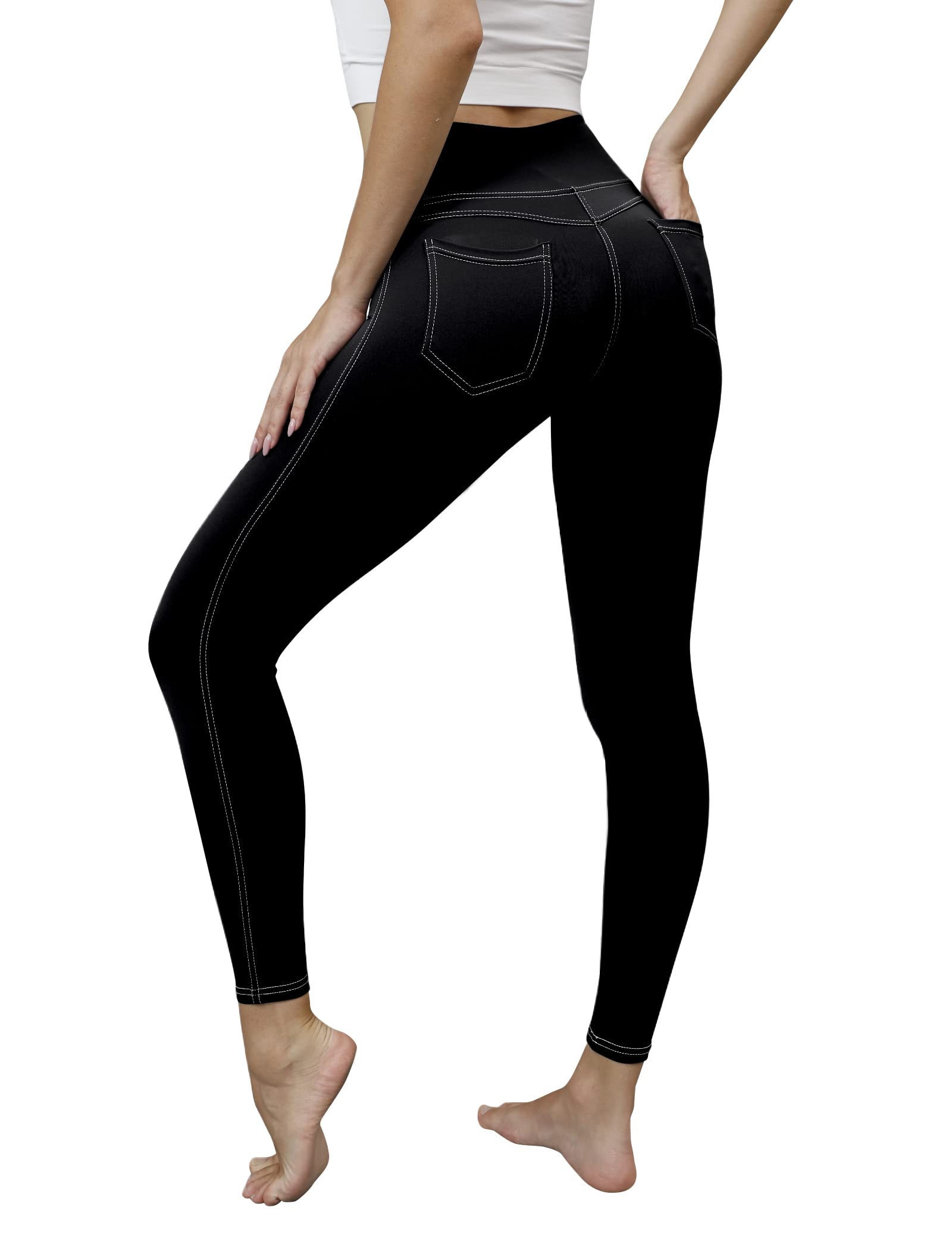 VOOVEEYA High Waist Jeggings for Women - Stretchy Jeans Leggings with Pockets & Tummy Control - Plus Size Comfort - Perfect for Yoga, Workout & Casual Wear
